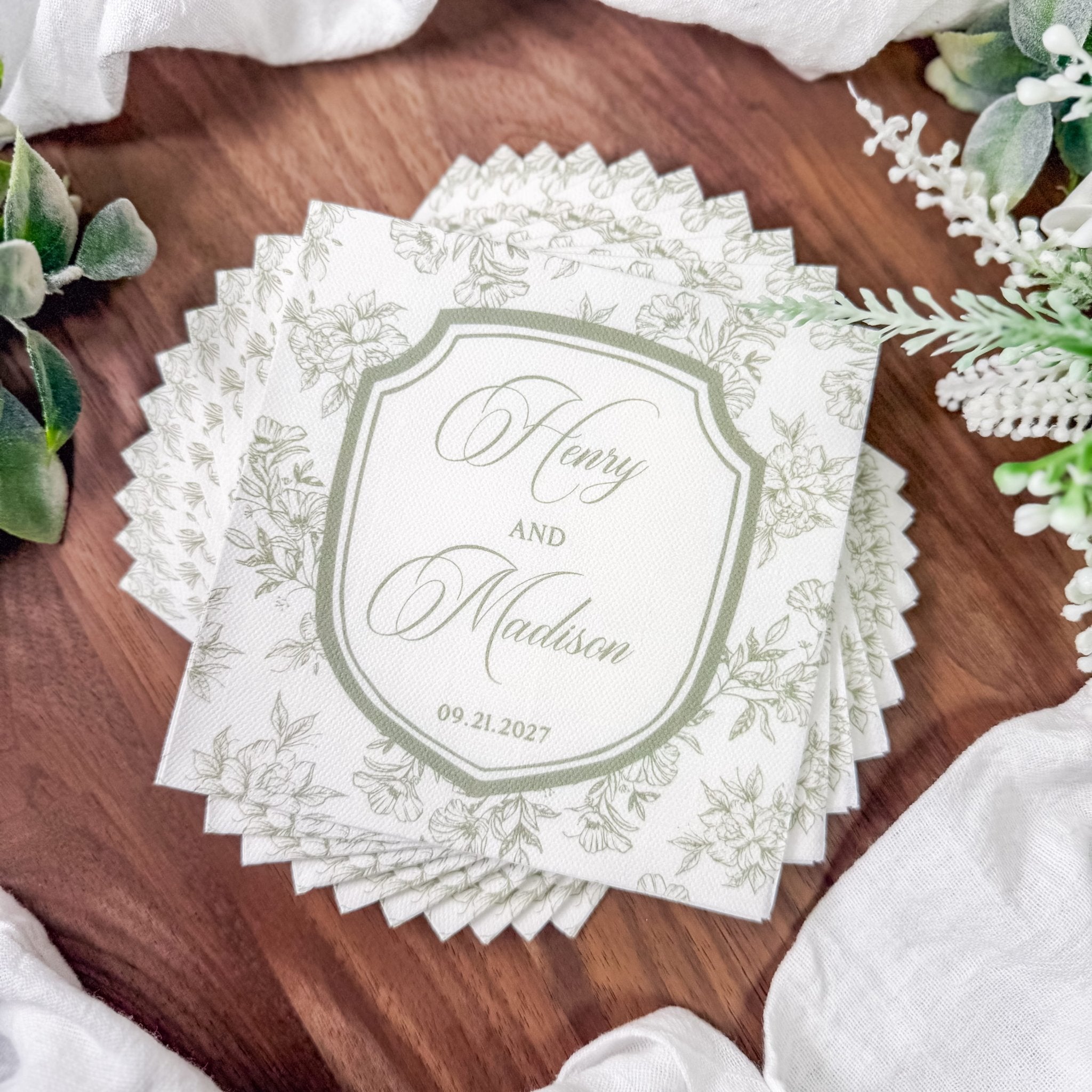 Floral Toile personalized cocktail napkins - full napkin photo