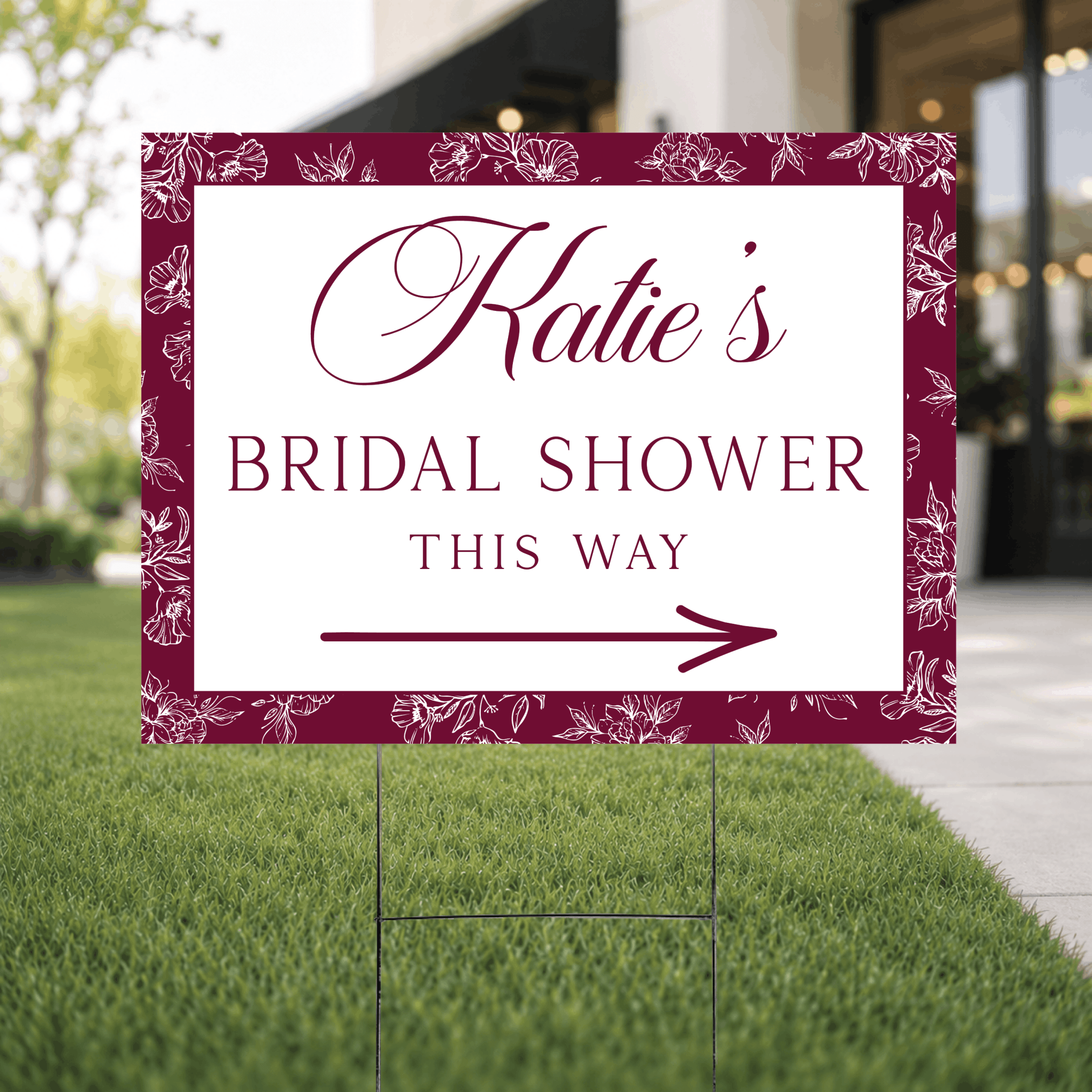 Floral bridal shower yard sign lifestyle photo