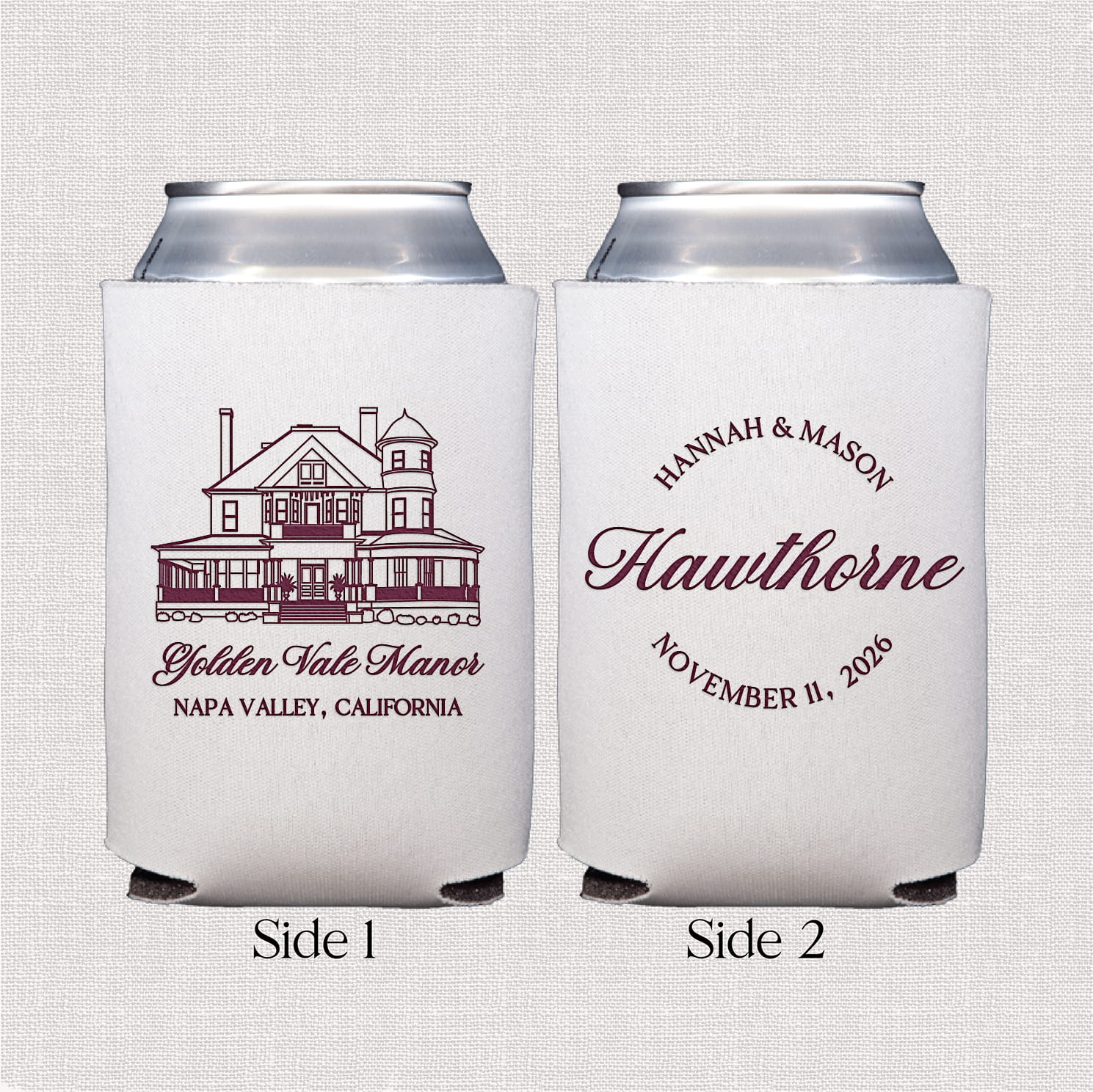 Venue sketch standard neoprene can coolers — personalized wedding bar