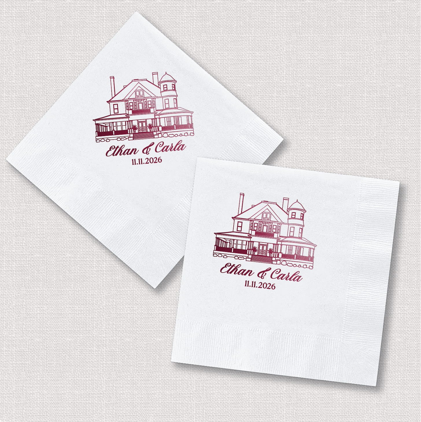 Venue sketch square and diamond neoprene can coolers — wedding bundle