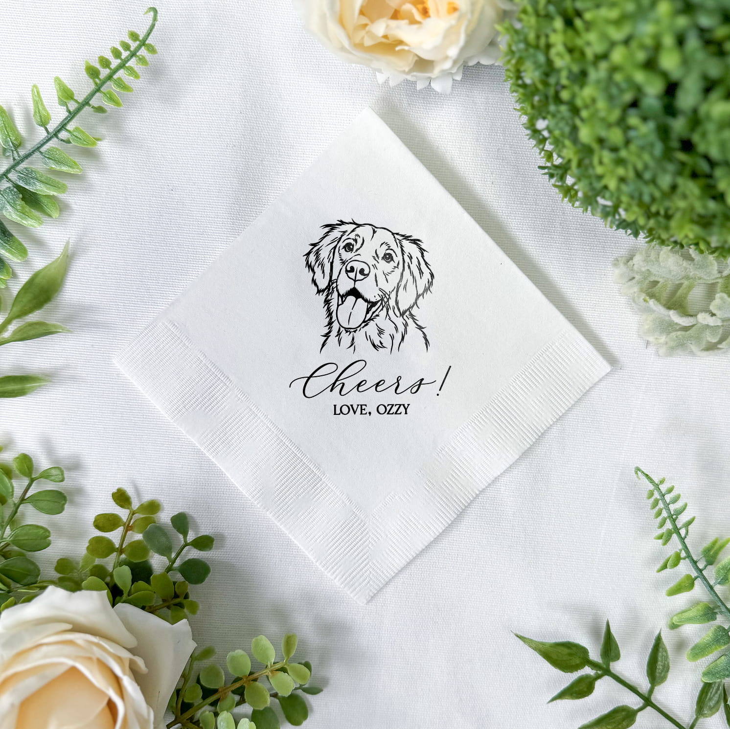 Pet Wedding Cheers cocktail napkins — real photo of personalized pet wedding napkins