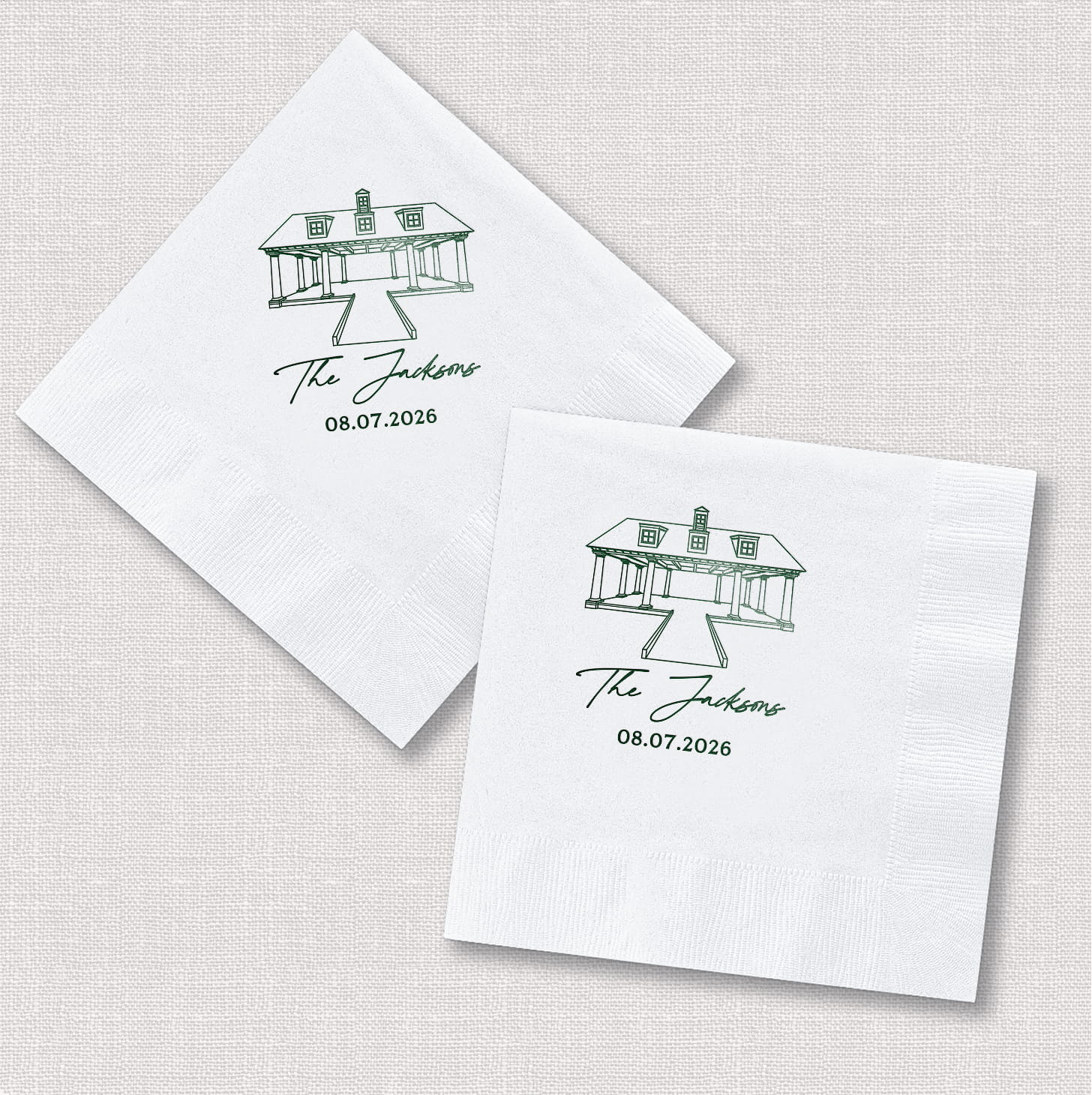 Venue stacked names square and diamond neoprene can coolers — wedding bundle
