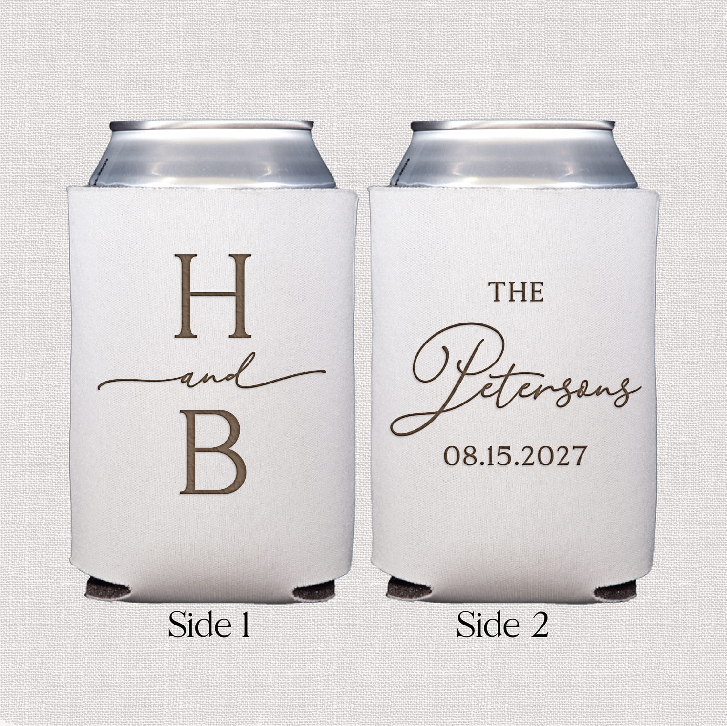 Modern initial standard neoprene can coolers — personalized wedding bar