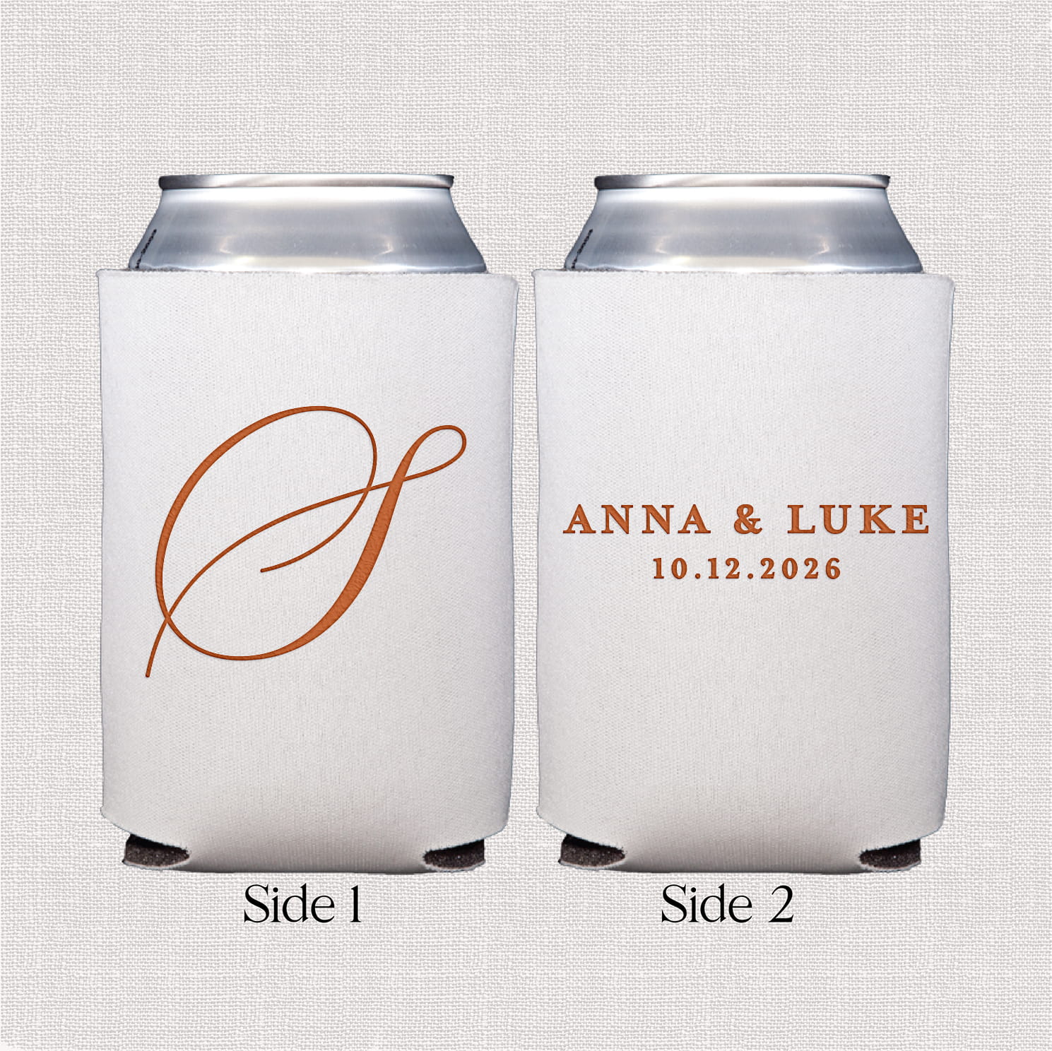 Classic monogram standard neoprene can coolers — personalized wedding bar