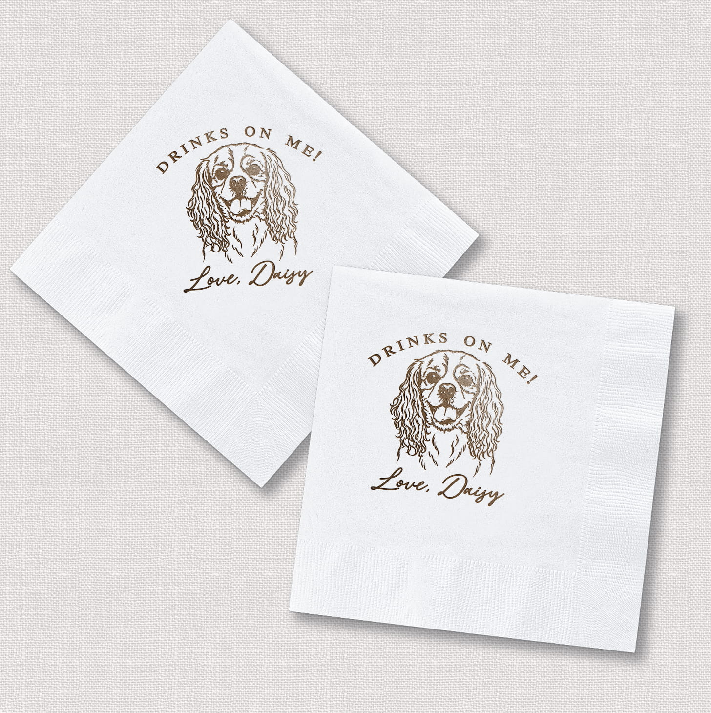 Drinks on Me square and diamond acrylic coasters — personalized pet wedding coasters