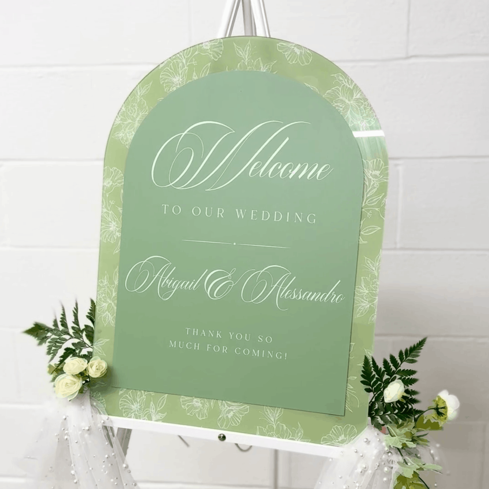 Floral Toile personalized 18x24 arch acrylic welcome sign
