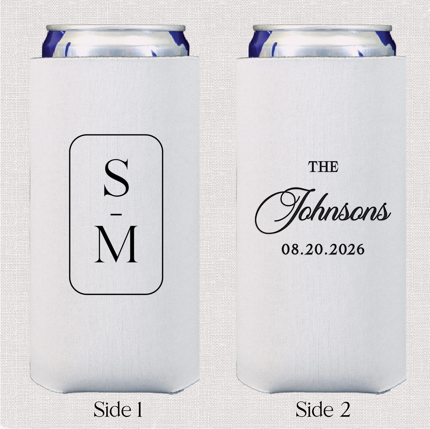 Modern monogram personalized slim neoprene can coolers - web photo