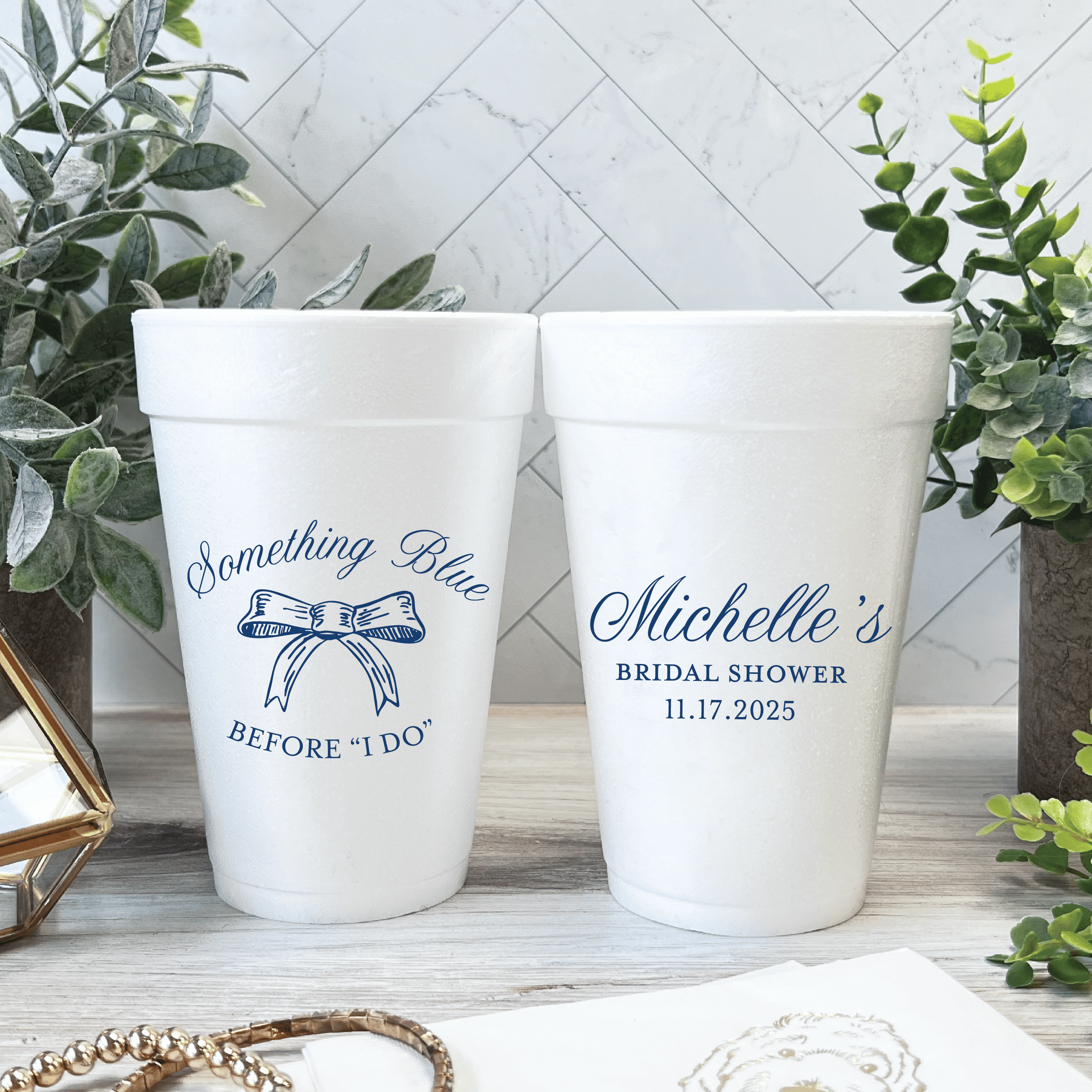 Something Blue Personalized Bridal Shower Foam Cups - Cup - Foam