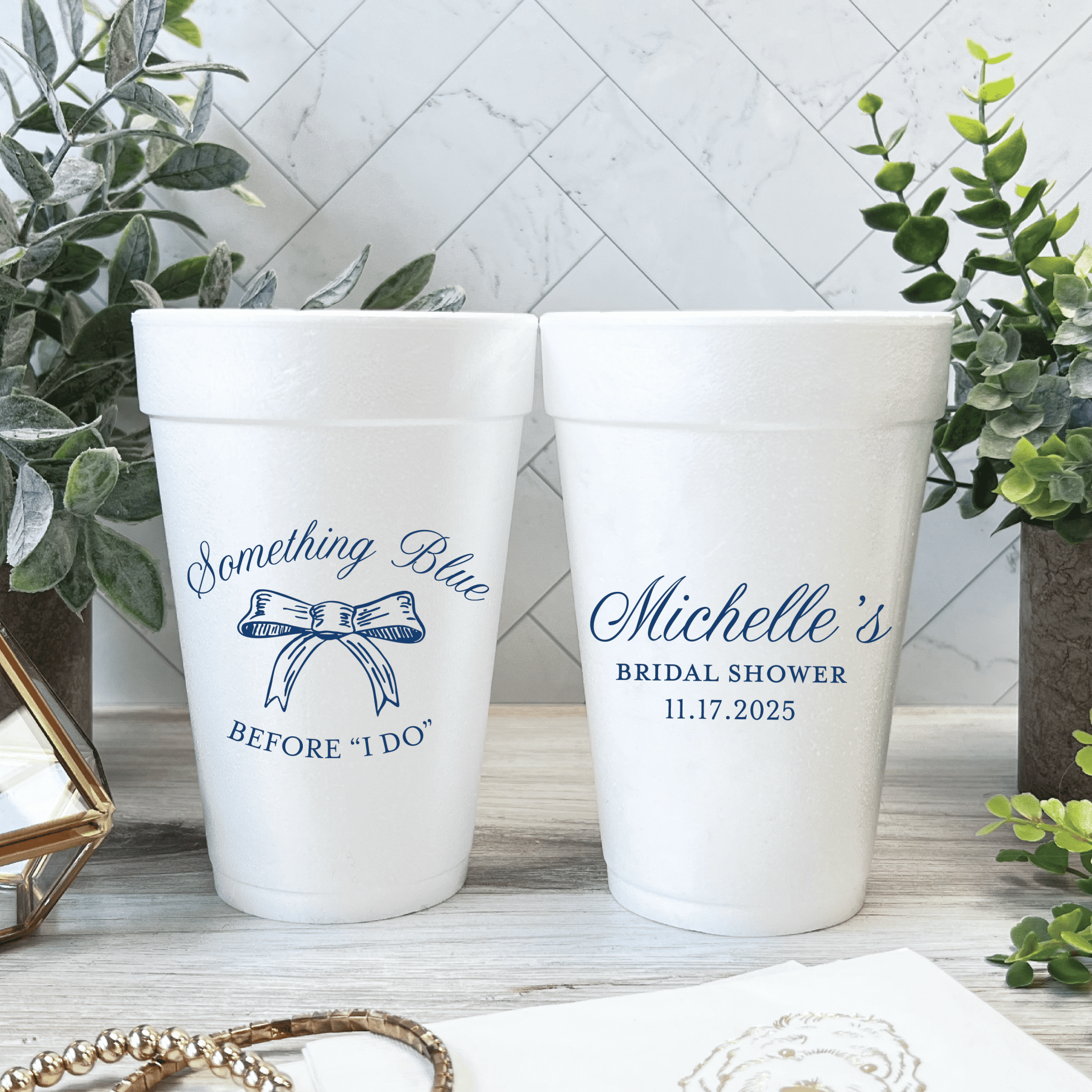 Something Blue Personalized Bridal Shower Foam Cups - Cup - Foam