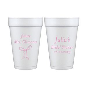 Elegant Bow Personalized Bridal Shower Foam Cups