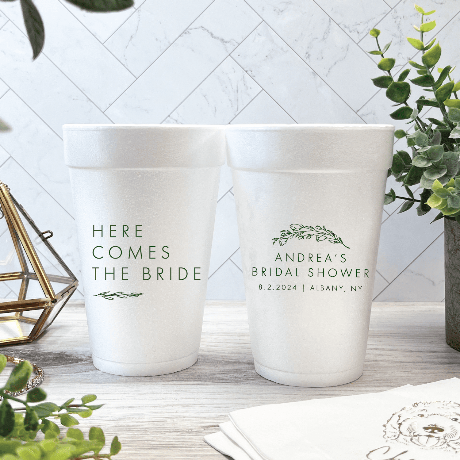 Here Comes The Bride Floral Foam Cups - Cup - Foam