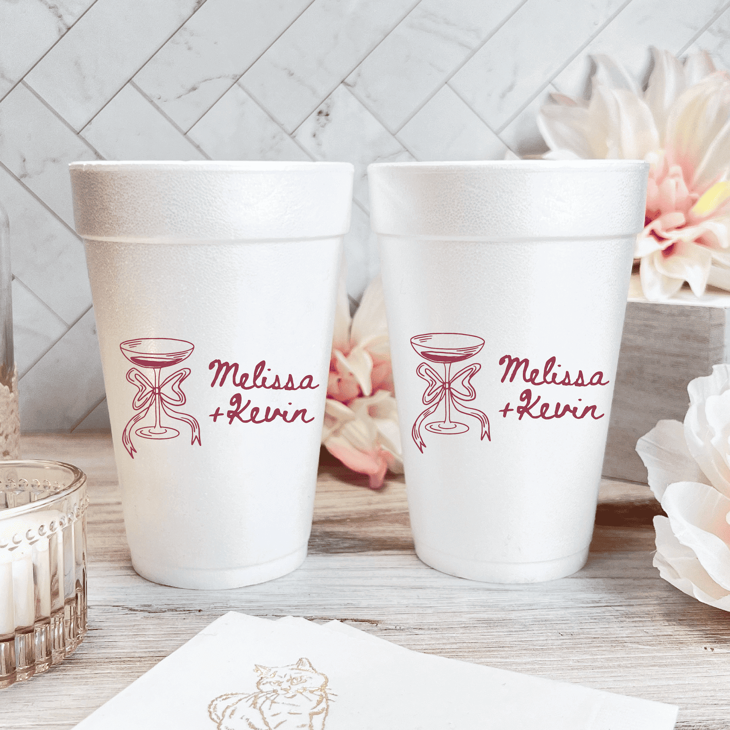Champagne Doodle Personalized Foam Wedding Cups - Cup - Foam