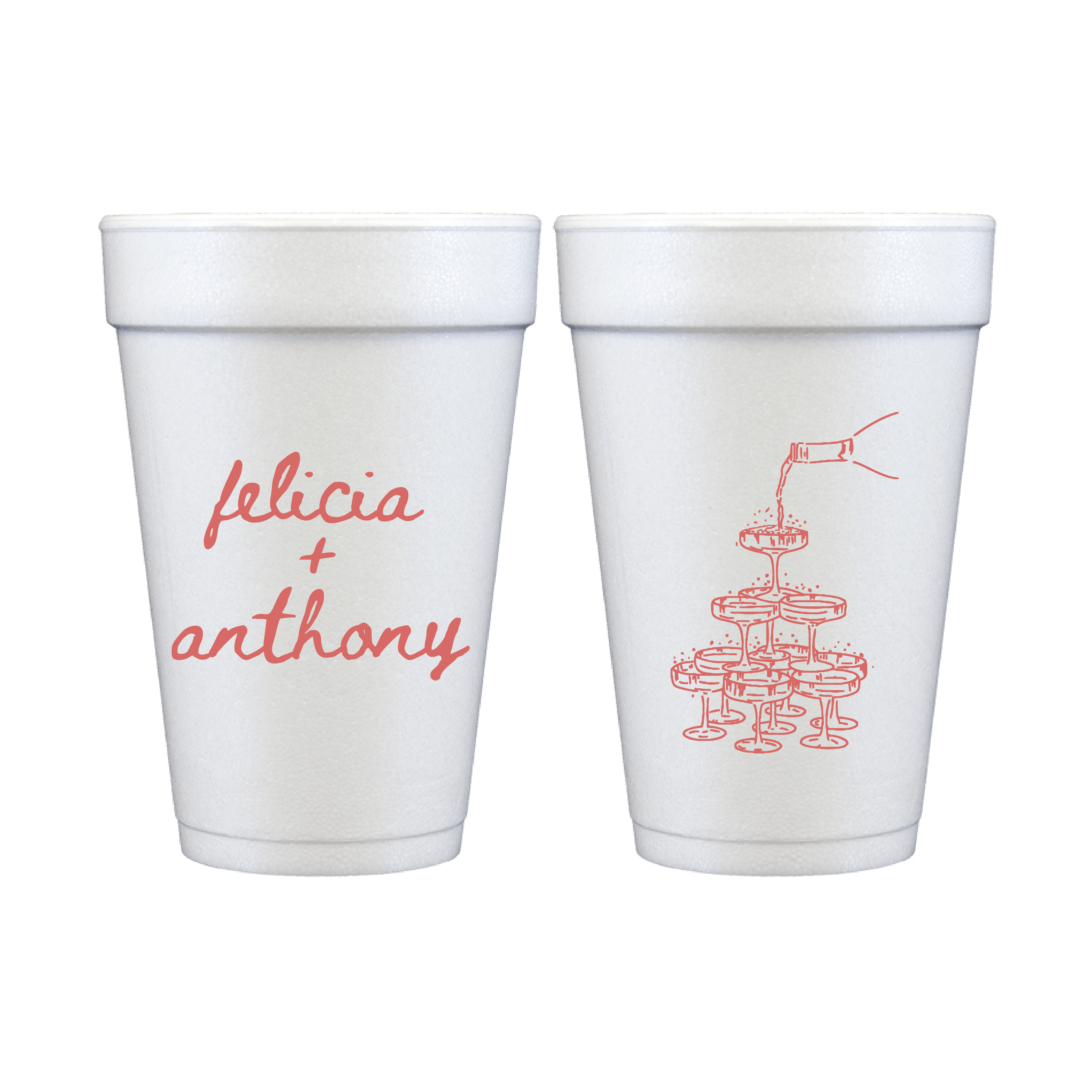 Champagne Tower Personalized Foam Wedding Cups - Cup - Foam