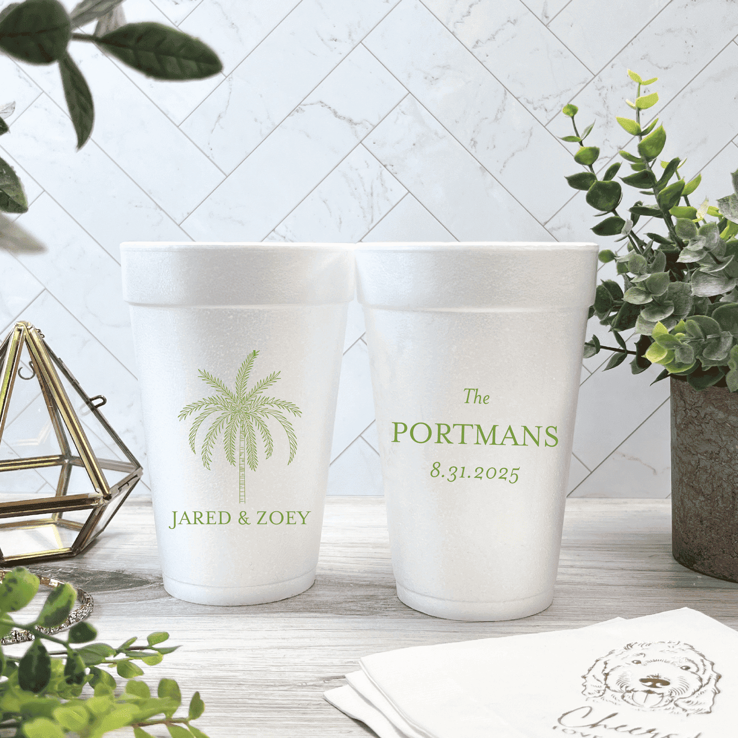 Tropical Palm Tree Personalized Foam Wedding Cups - Cup - Foam