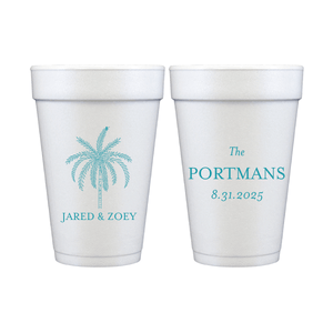 Tropical Palm Tree Personalized Foam Wedding Cups