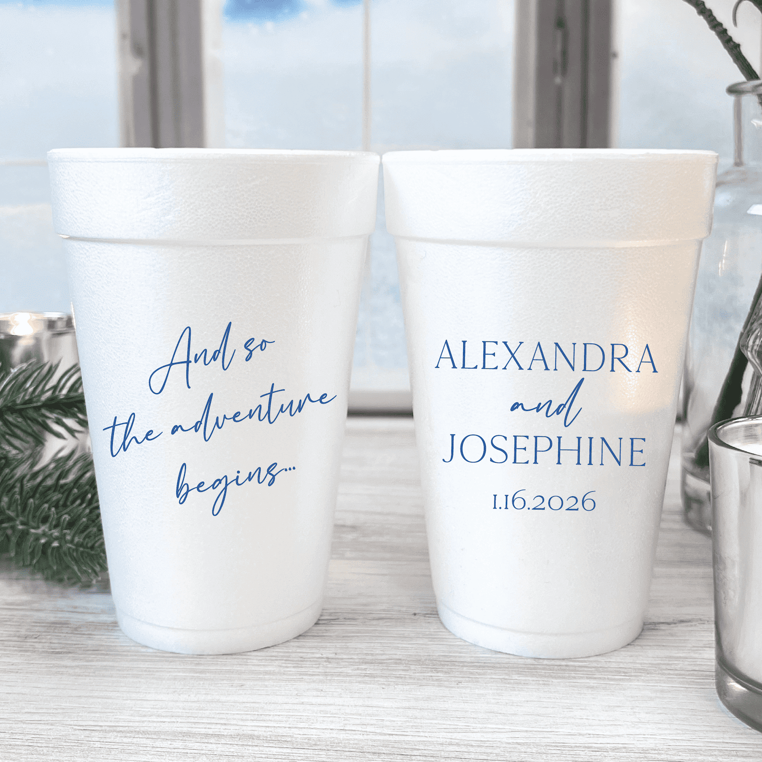 And So The Adventure Begins Personalized Foam Wedding Cups - Cup - Foam