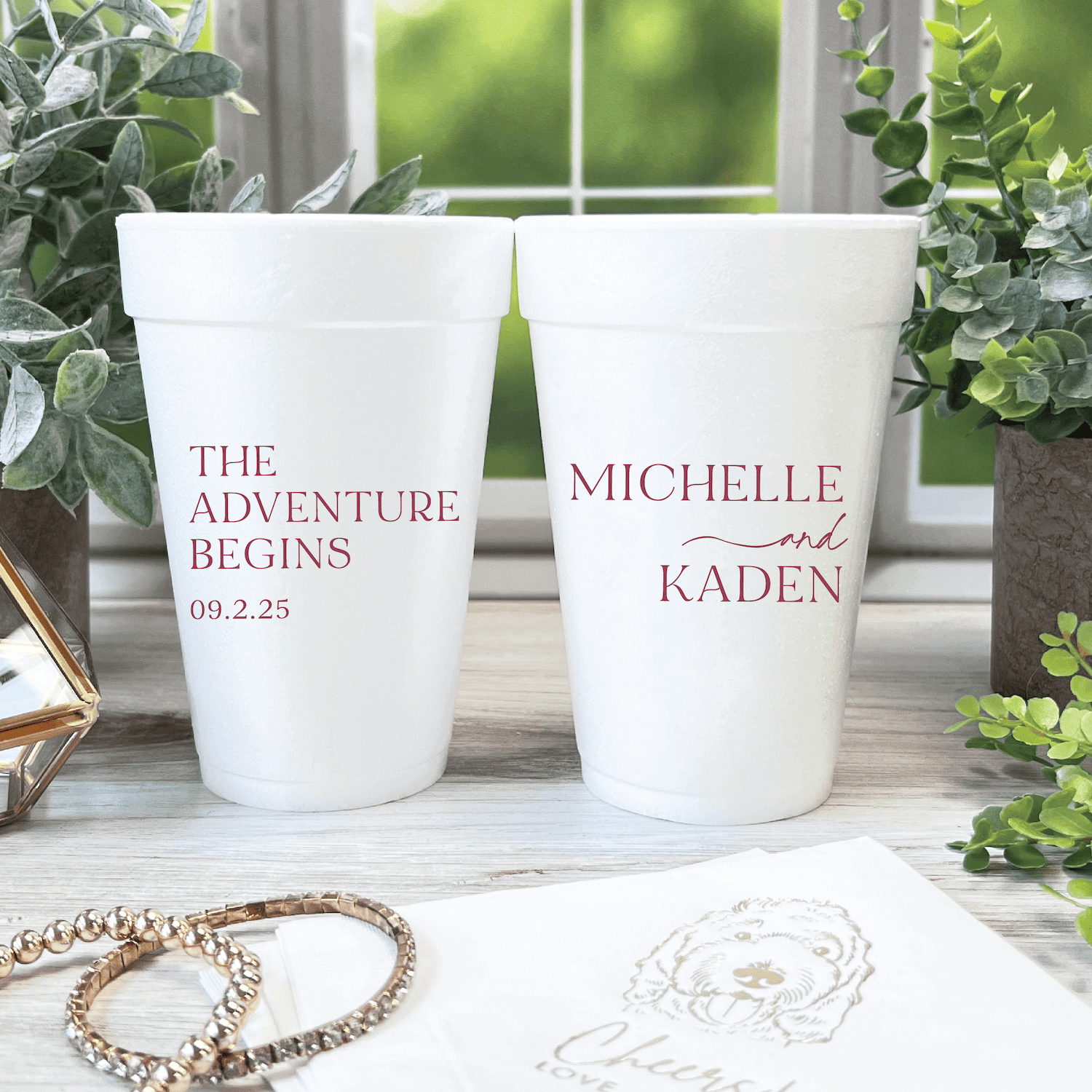 The Adventure Begins Personalized Foam Wedding Cups - Simple - Cup - Foam