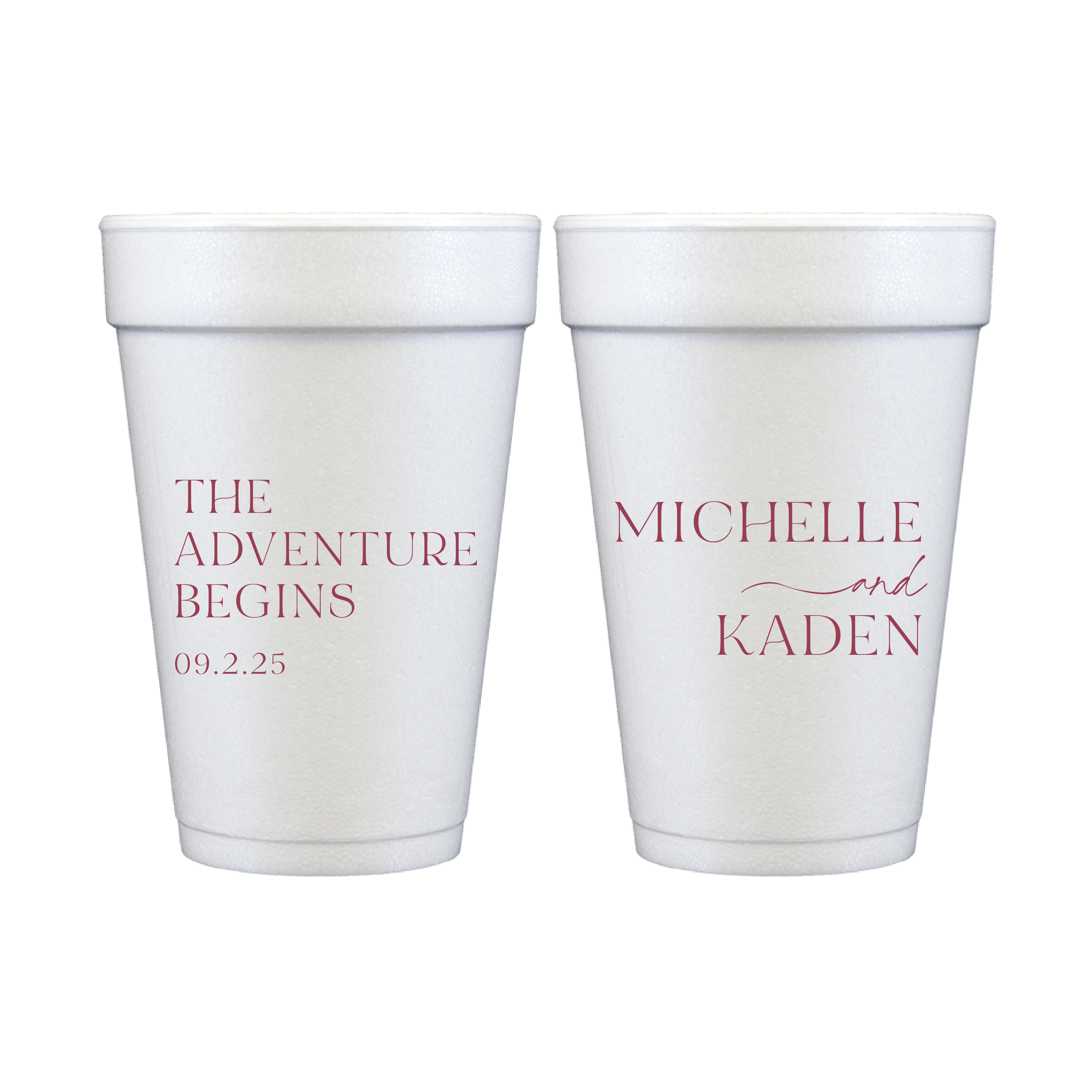 The Adventure Begins Personalized Foam Wedding Cups - Simple - Cup - Foam