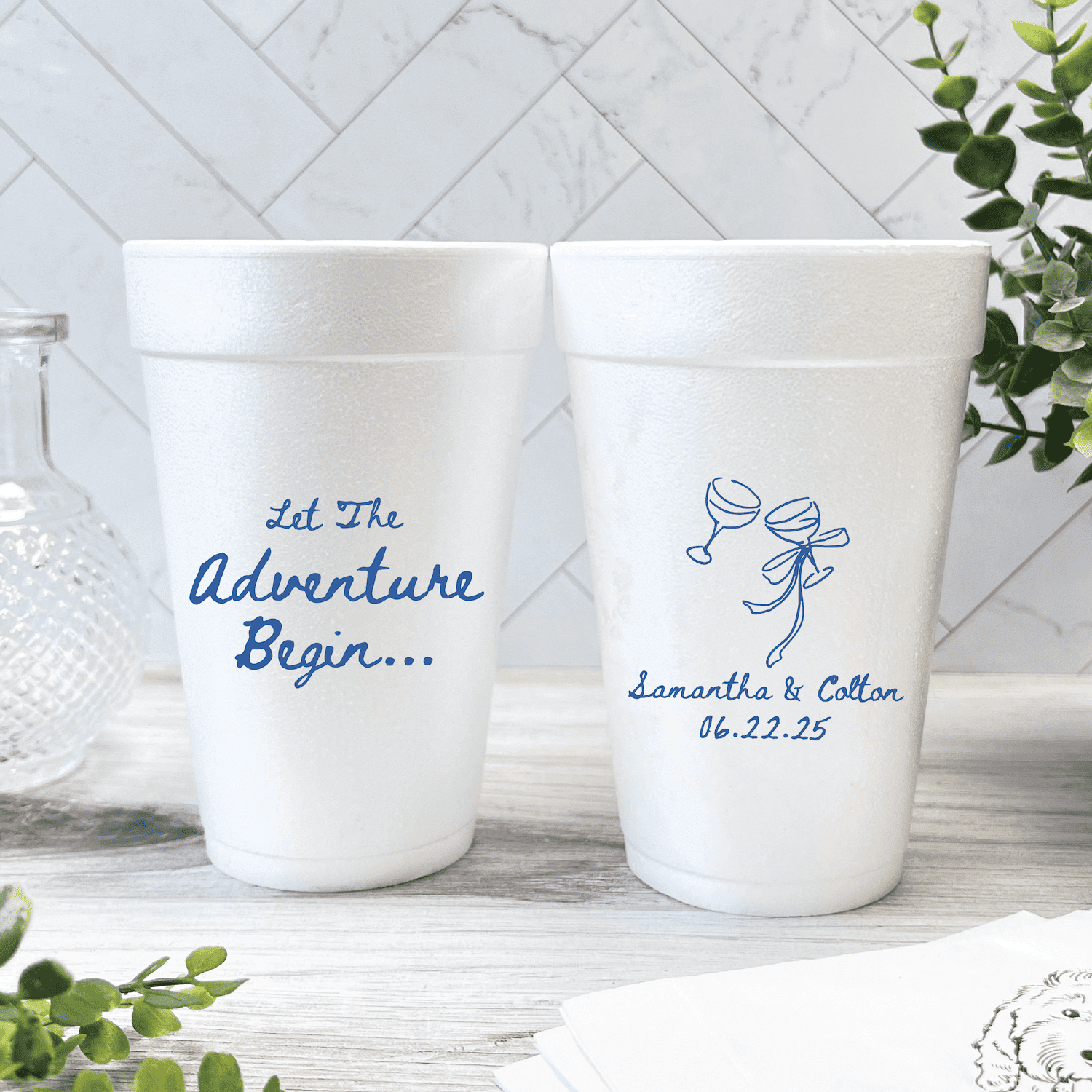 Let The Adventure Begins Personalized Foam Wedding Cups