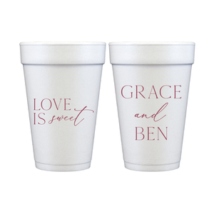 Love is Sweet Personalized Foam Wedding Cups