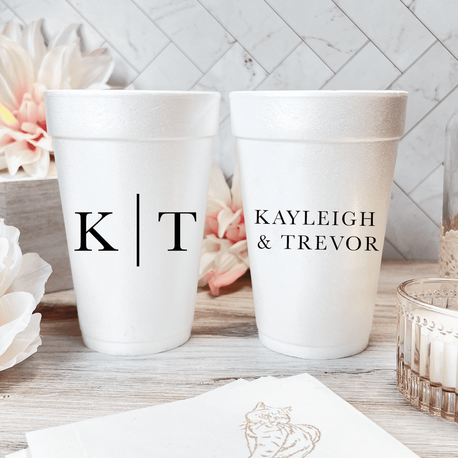 Modern Initials Personalized Foam Wedding Cups - Cup - Foam