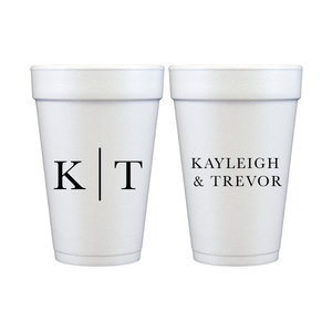 Modern Initials Personalized Foam Wedding Cups
