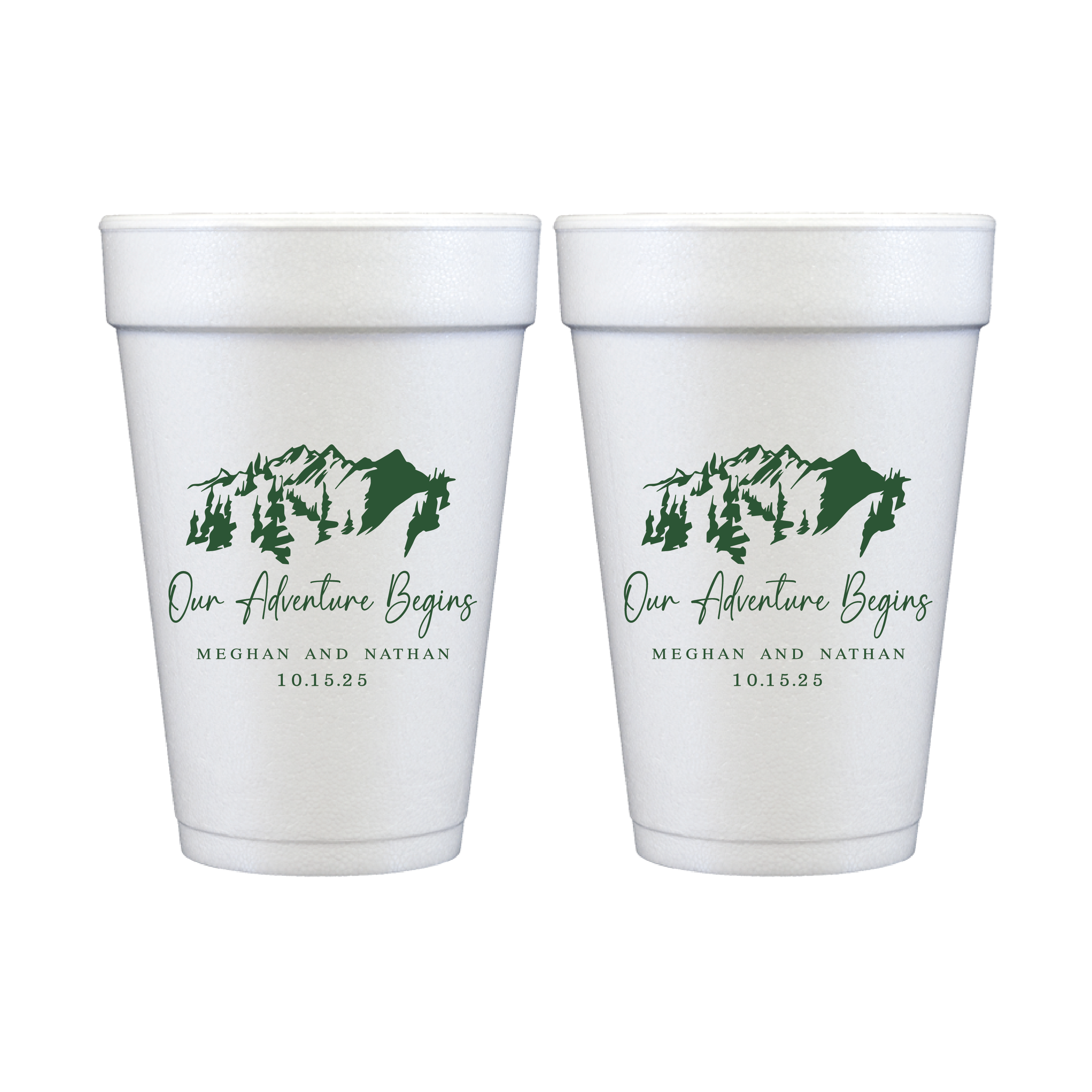 Our Adventure Begins Personalized Foam Wedding Cups - Mountains - Cup - Foam