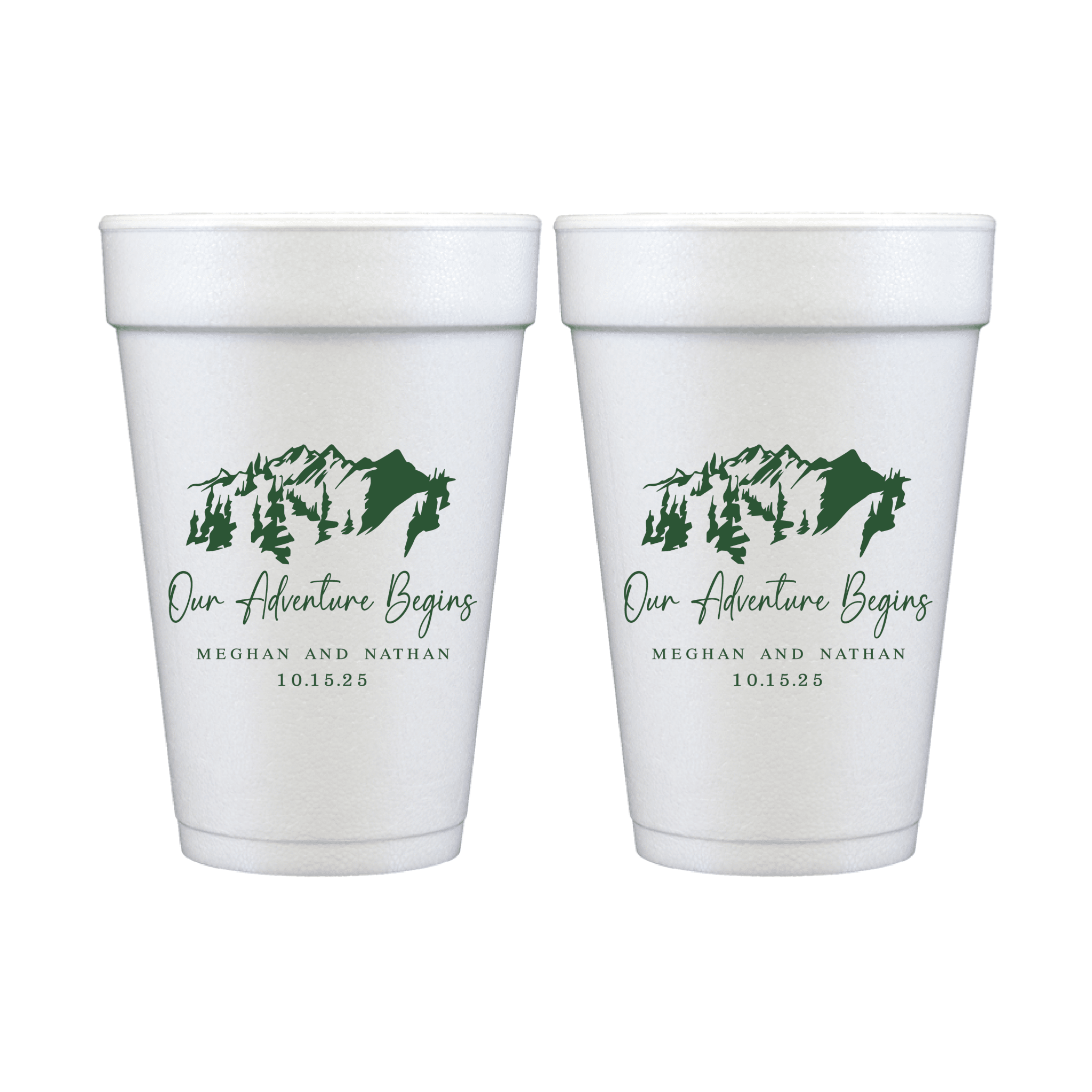Our Adventure Begins Personalized Foam Wedding Cups - Mountains - Cup - Foam