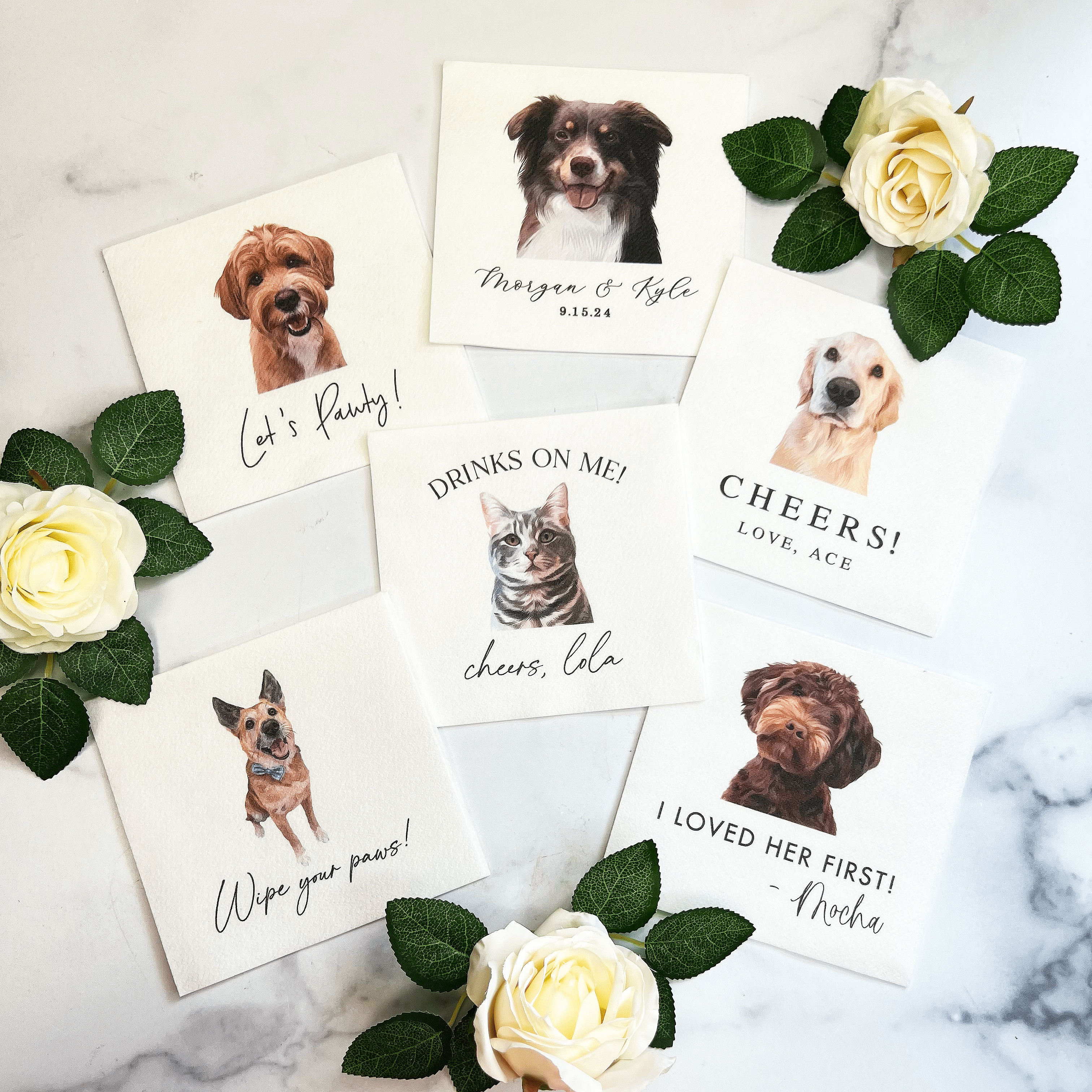 Custom Pet Full Color Wedding Napkins - Napkins - Custom Full Color Pet