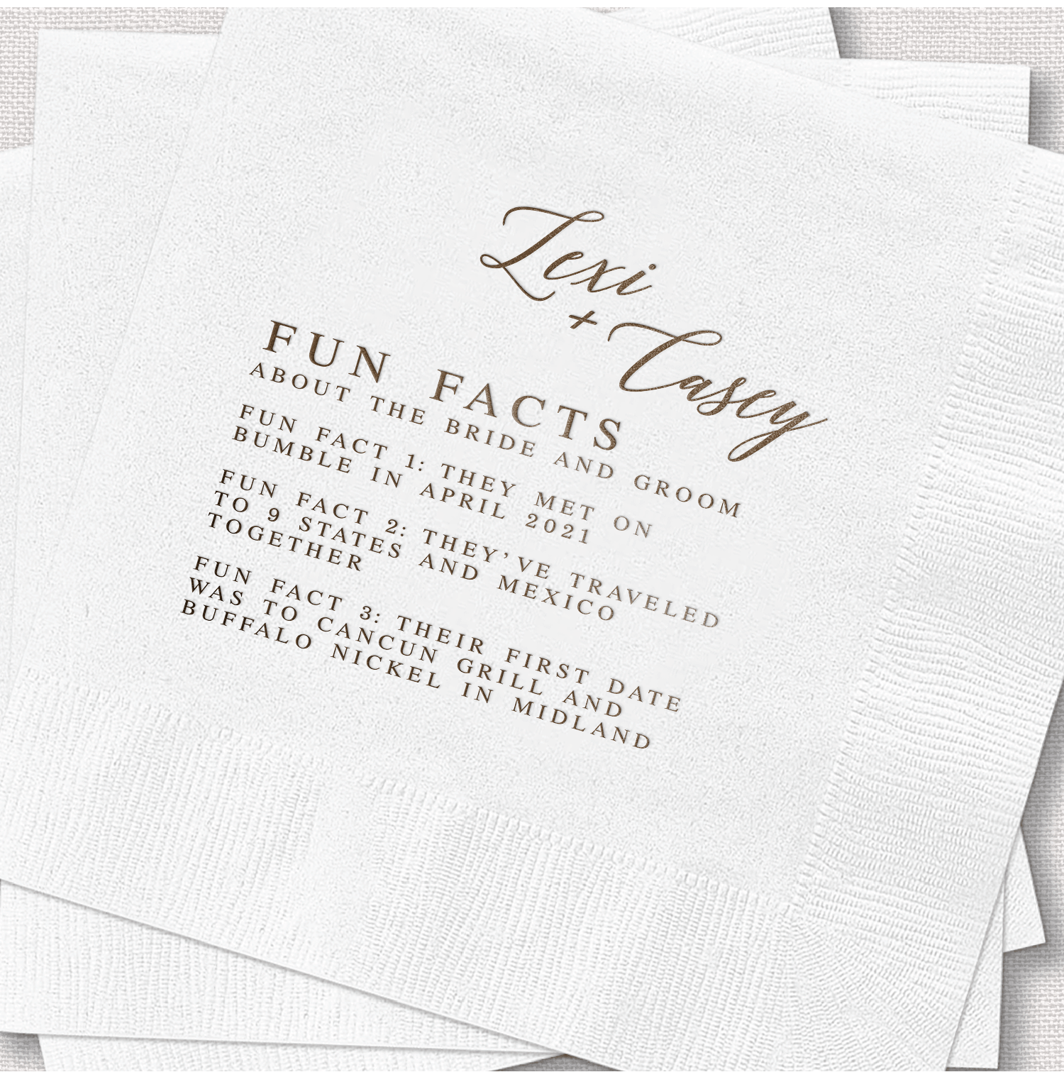 Fun Wedding Fact Napkins for Reception