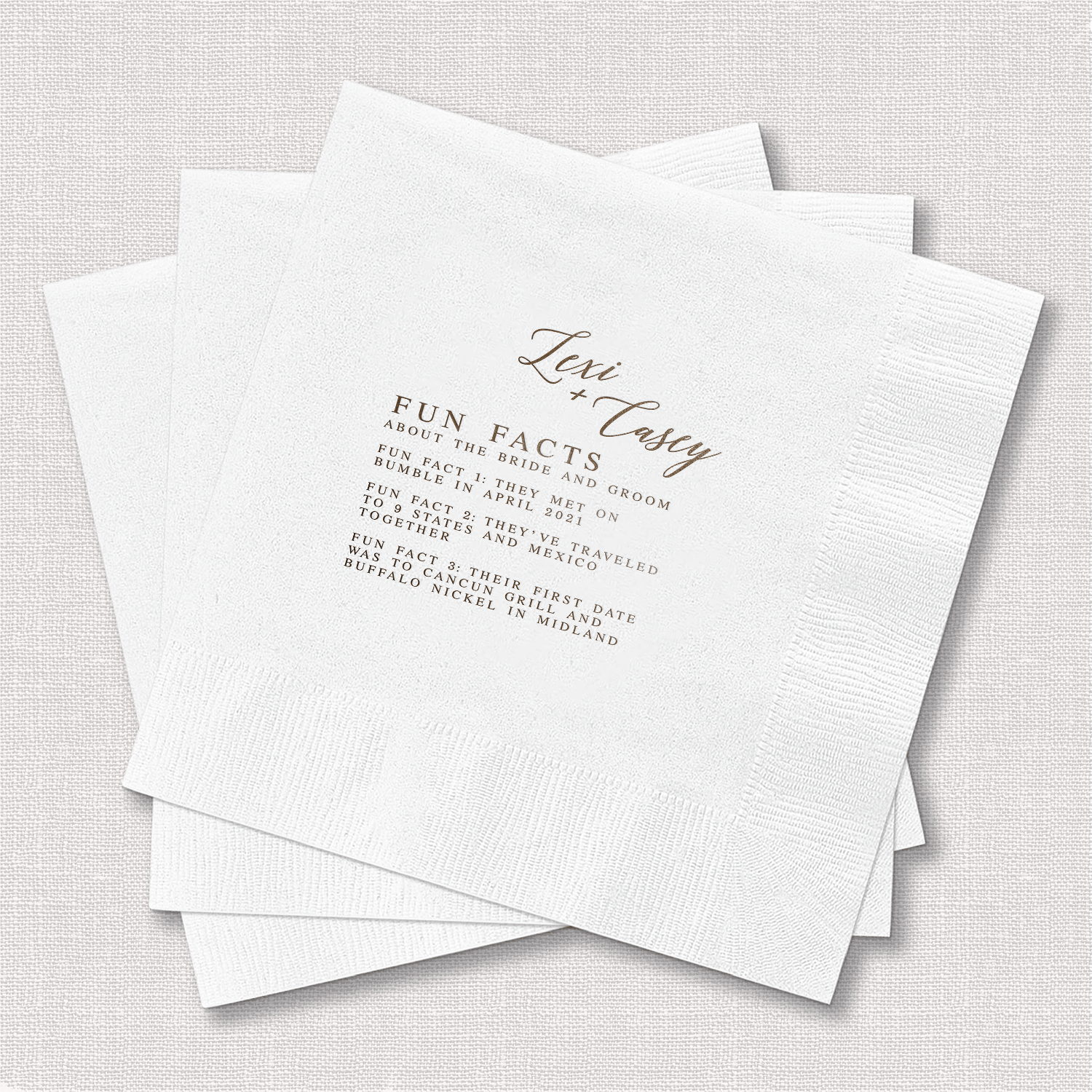 Fun Wedding Fact Napkins for Reception