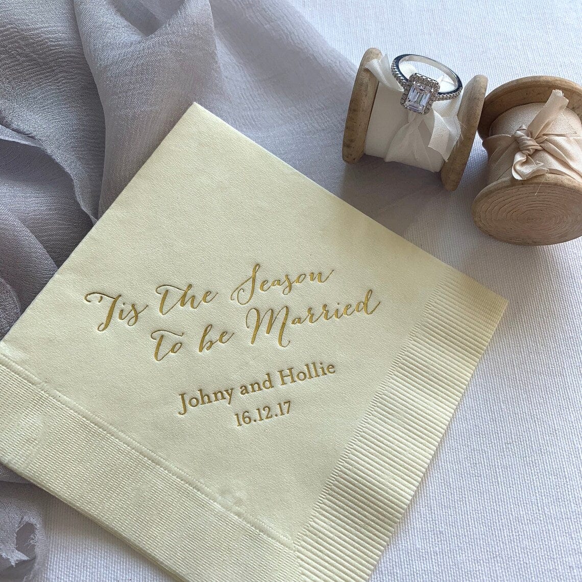 Tis the Season to be Married Wedding Napkins - Napkins - Foil Stamped