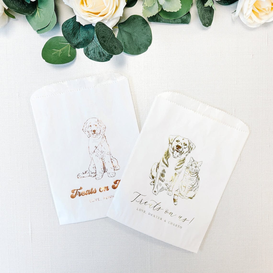Custom Illustrated Foil Wedding Treat Bags - Treat Bag - Custom Pet Paper