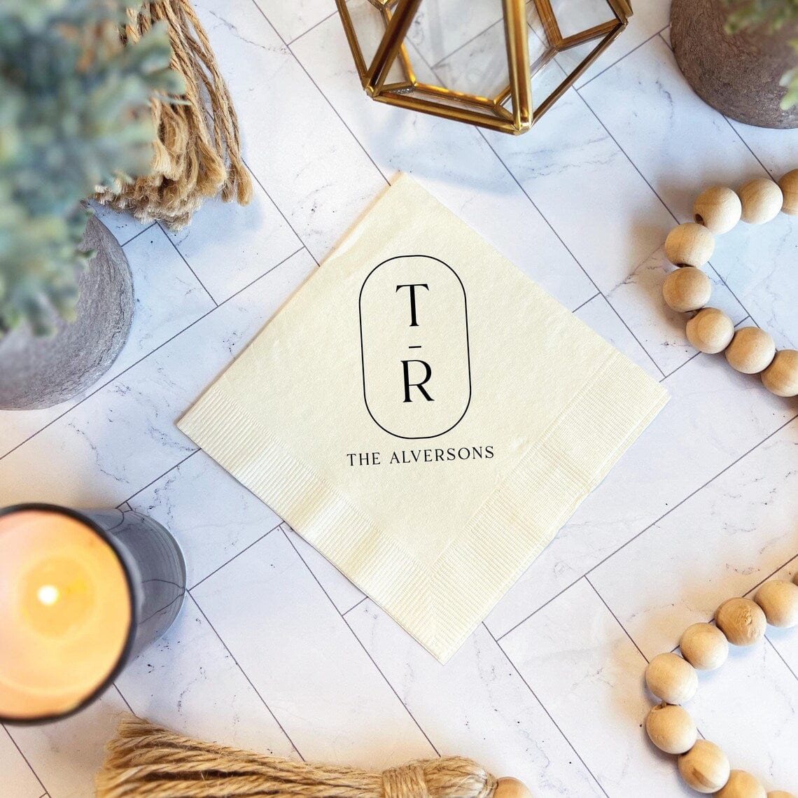 Custom Initials Wedding Napkins - Napkins - Foil Stamped