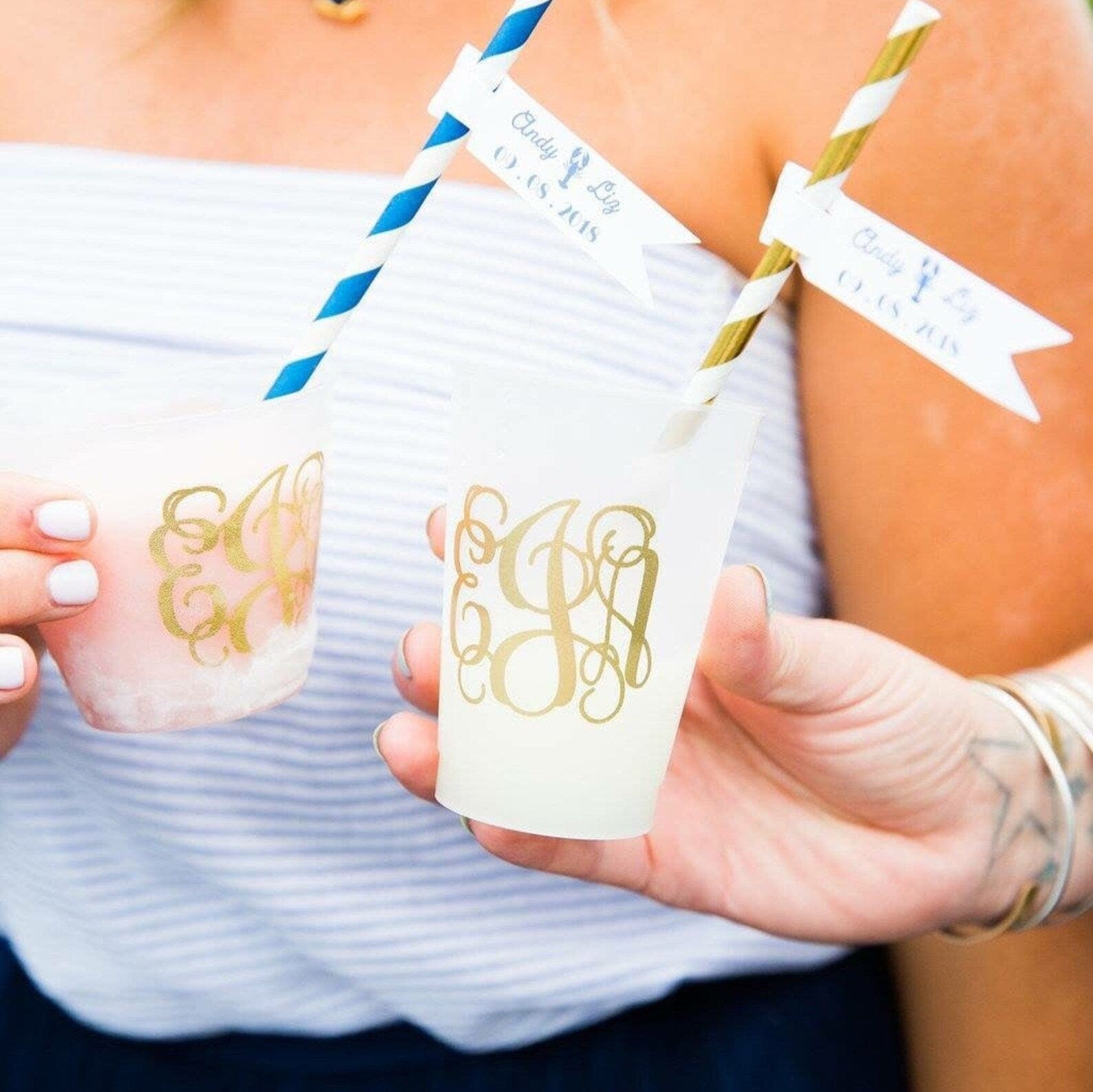 Custom Monogram Wedding Frosted Plastic Cups - Cup - Frosted