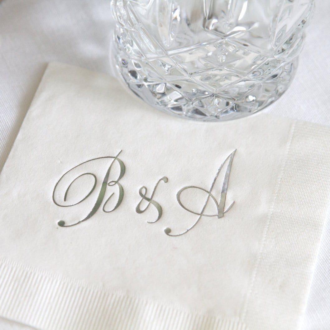 Custom Initial Monogram Napkins for Weddings - Napkins - Foil Stamped