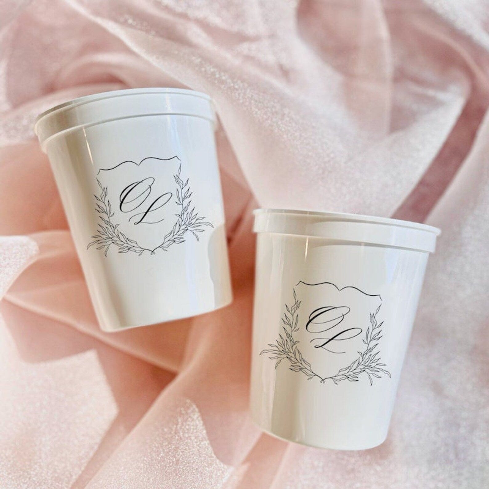 Romantic Wedding Crest Personalized Stadium Plastic Cups - Cup - Stadium