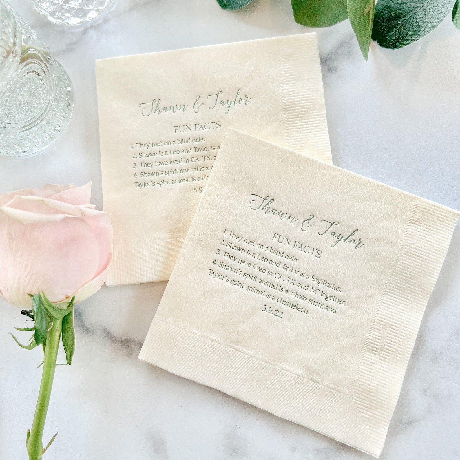 Custom Fun Fact Napkins for Wedding Reception - Napkins - Foil Stamped - Fun Fact