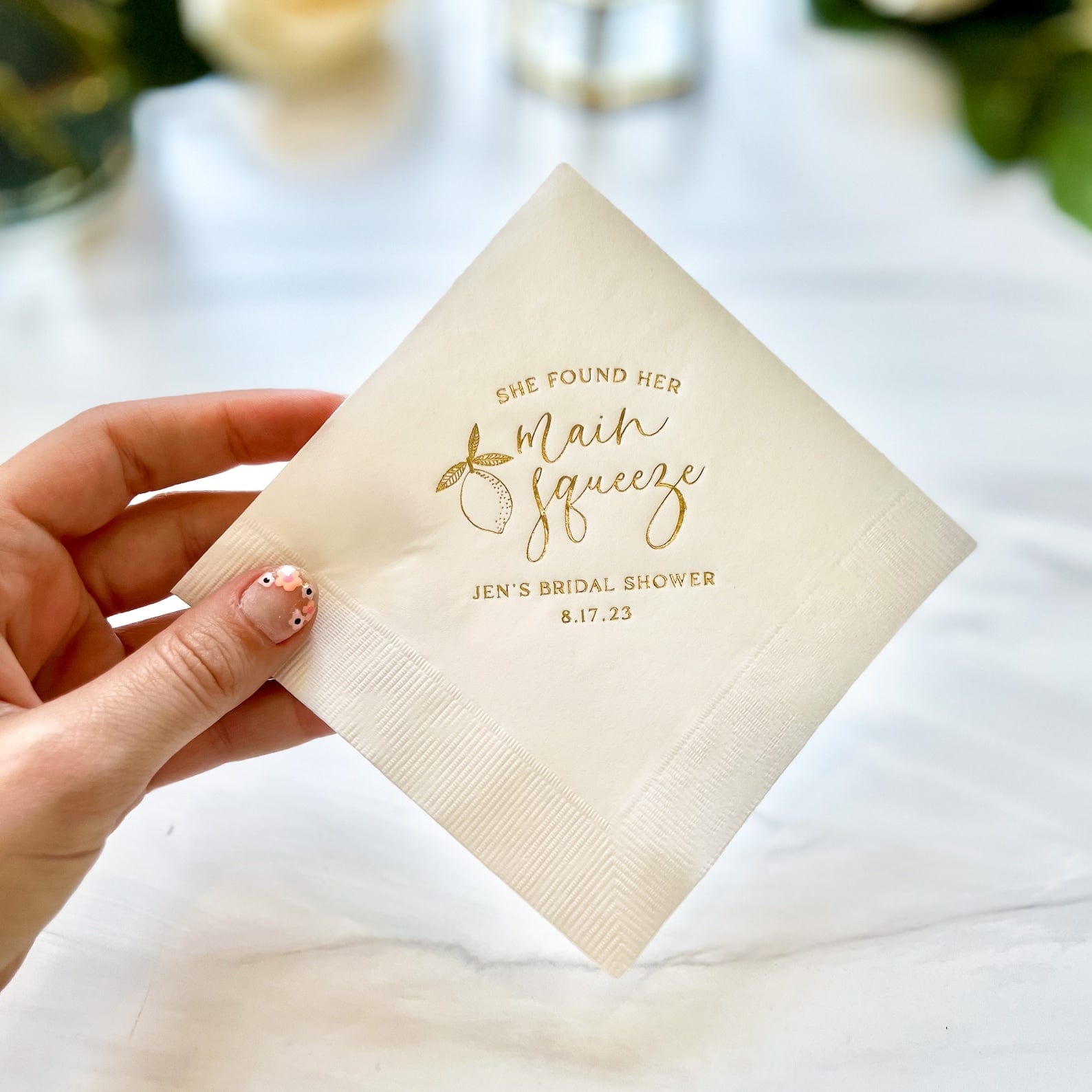 She Found Her Main Squeeze Bridal Shower Napkins - Napkins - Foil Stamped