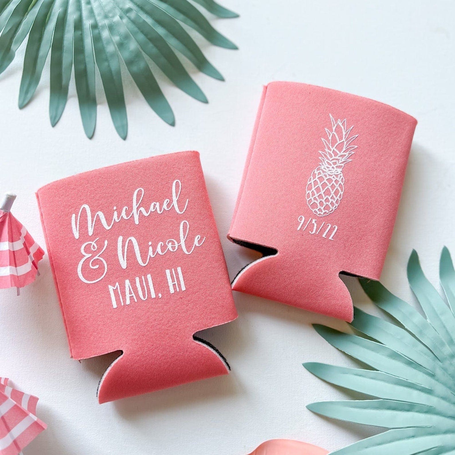 Tropical Custom Wedding Can Coolers for Reception Favors - Can Cooler