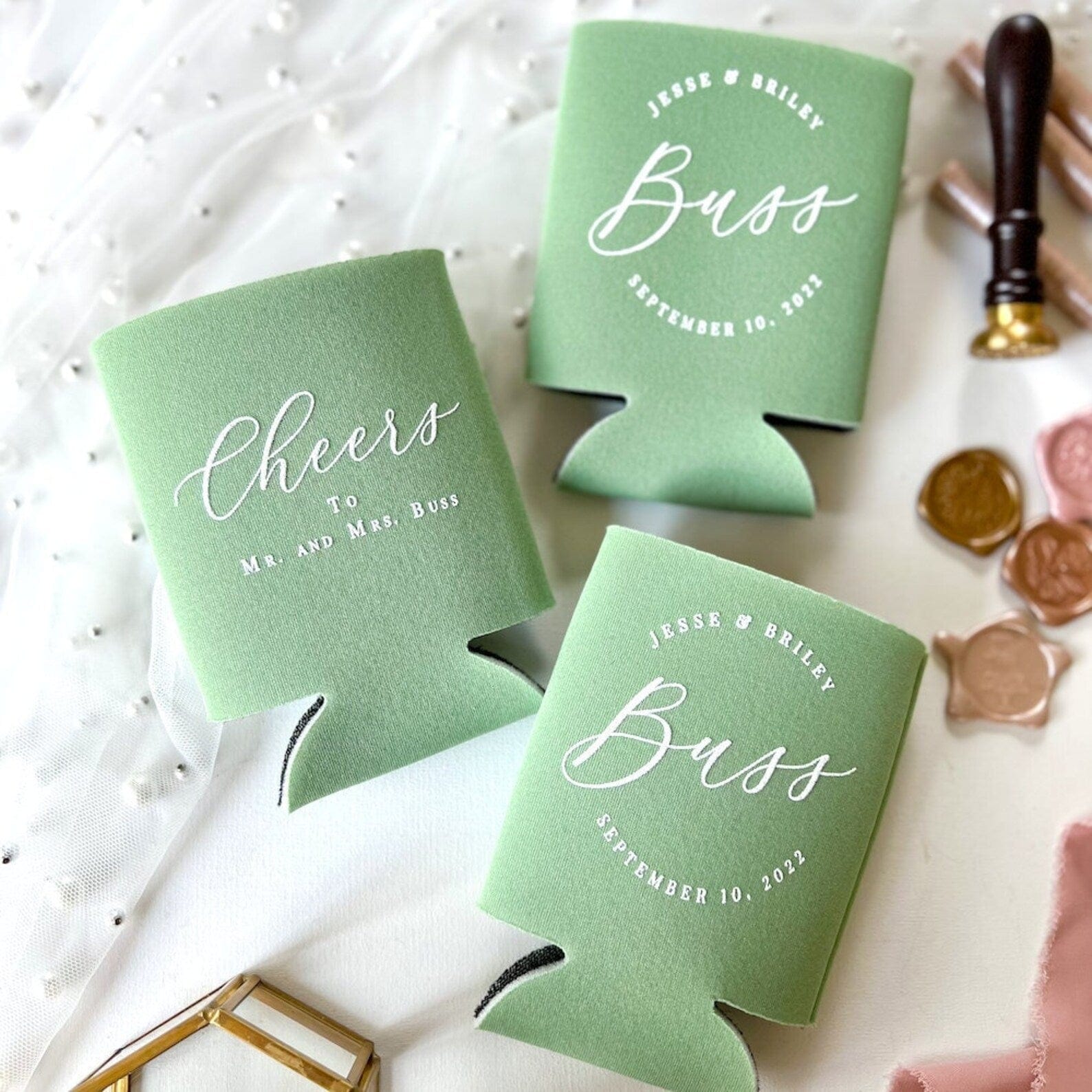 Cheers to the Newlyweds wedding can cooler favors personalized