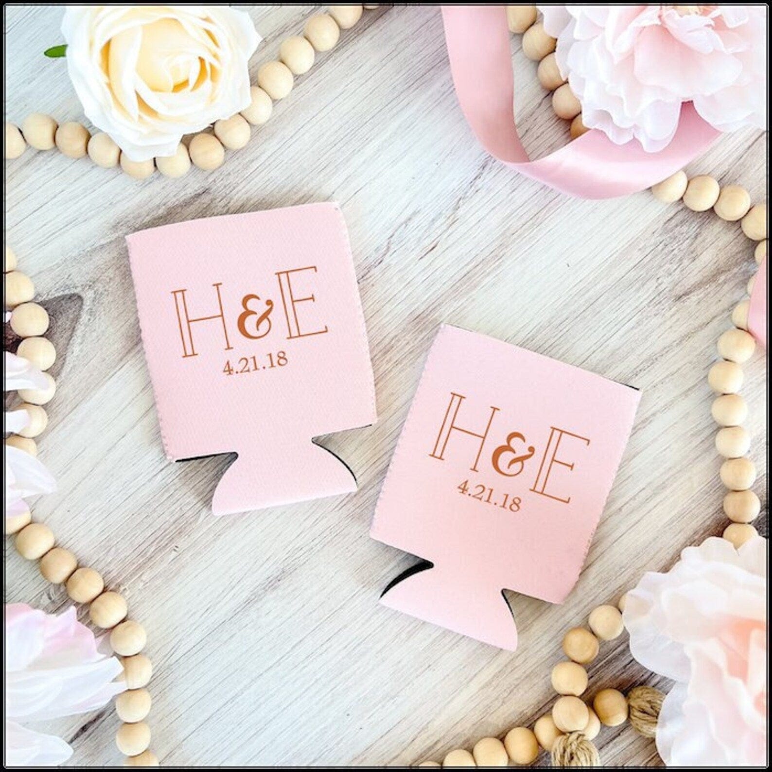 Custom Wedding Favor Beer Can Coolers with Monogram - Can Cooler