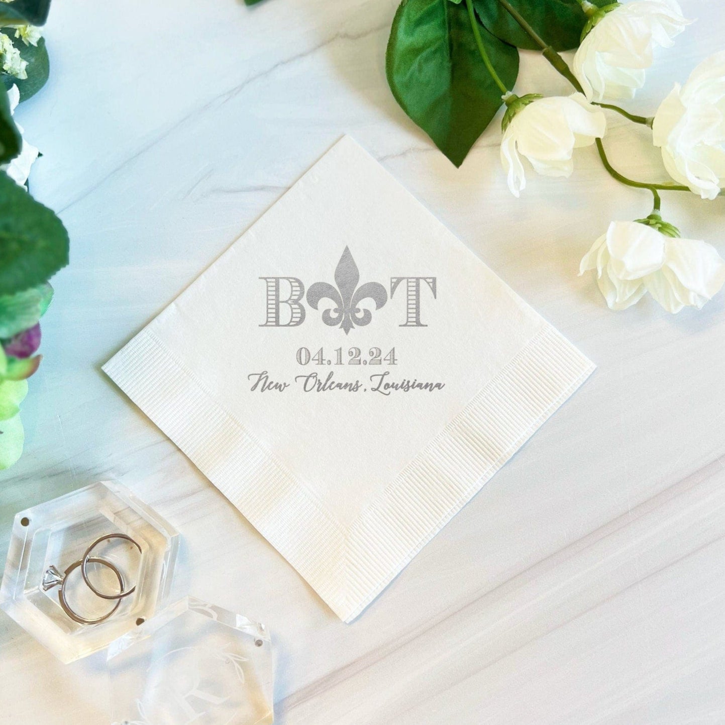Fleur De Lis Personalized Wedding Napkins - Napkins - Foil Stamped