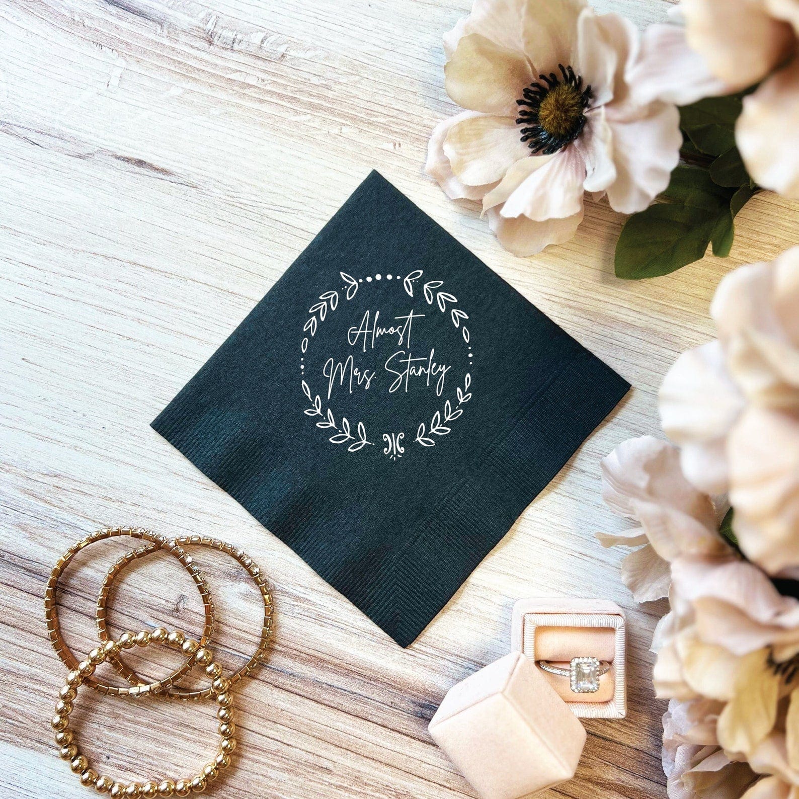 Almost Mrs Wreath Bridal Shower Napkins - Napkins - Foil Stamped