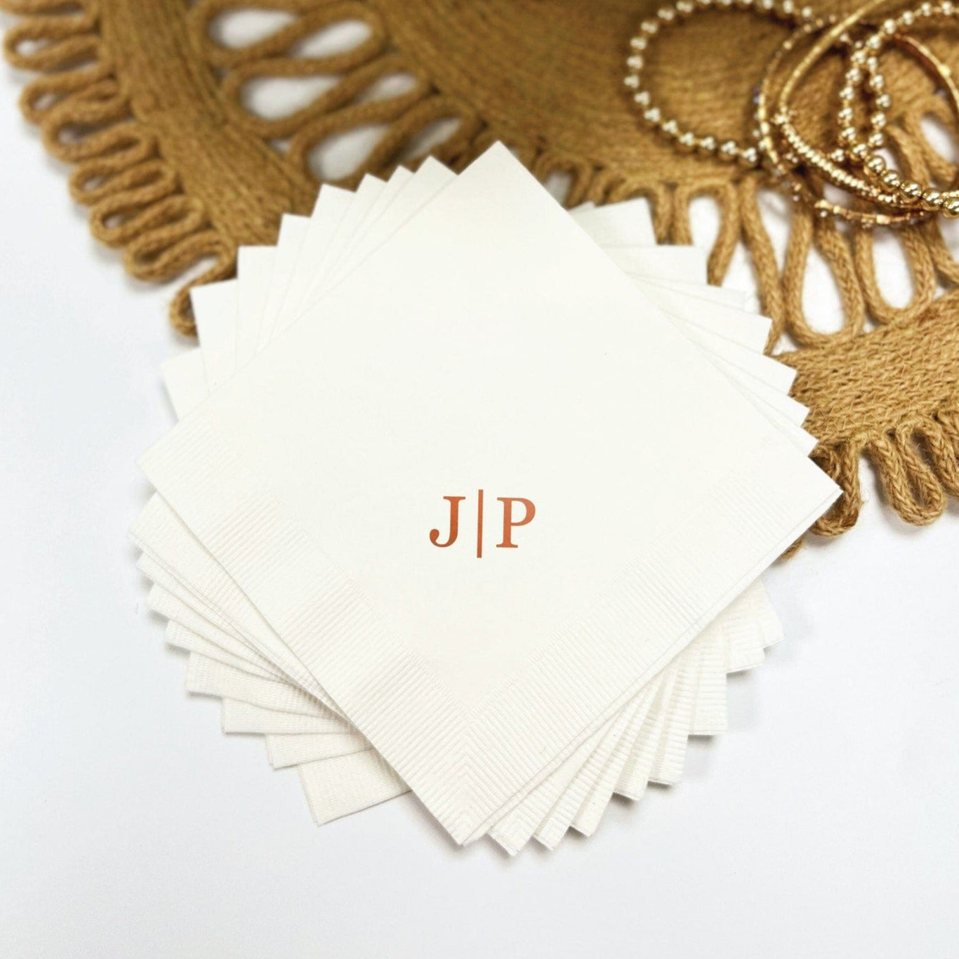 Custom Monogram Napkins for Wedding Reception - Napkins - Foil Stamped