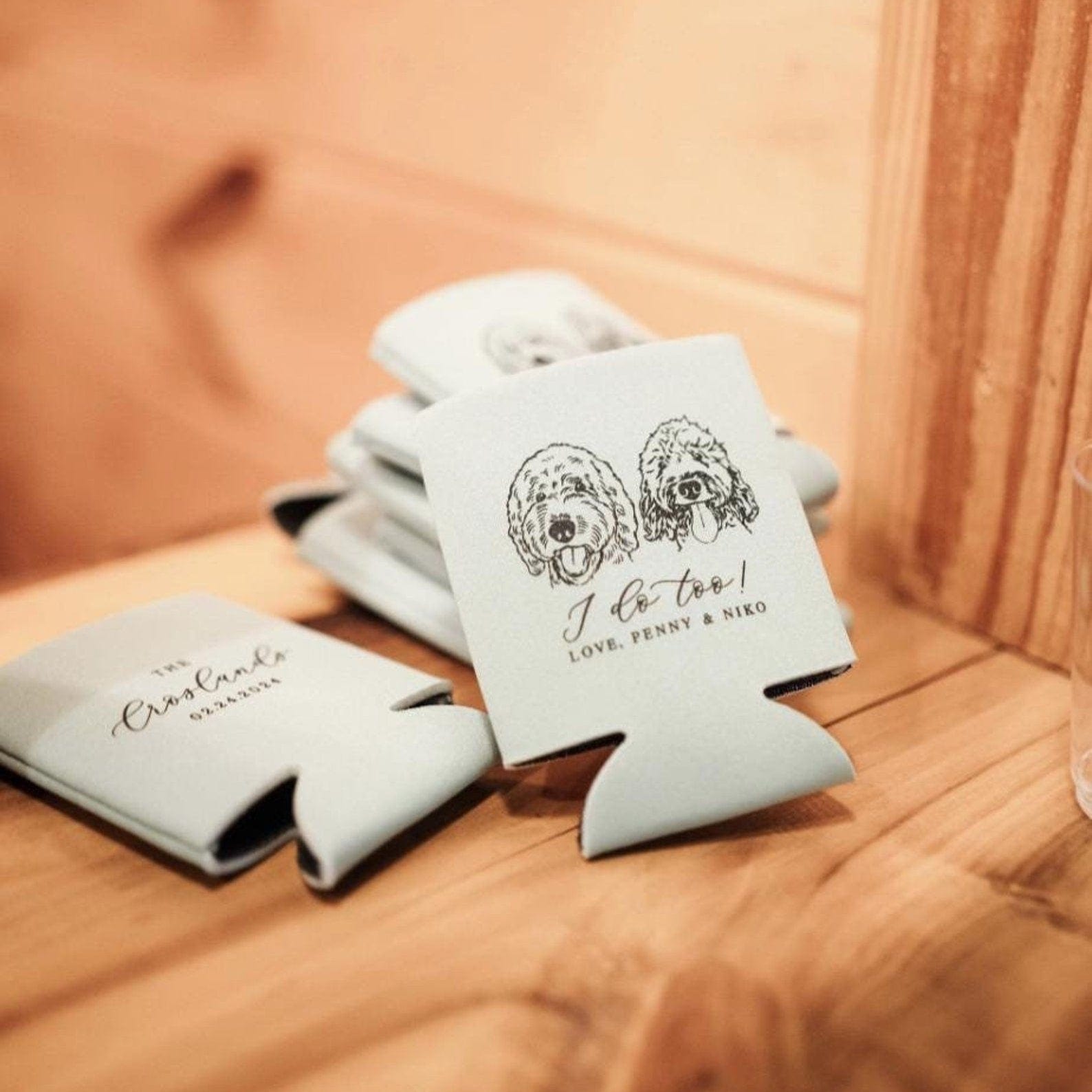 Custom Illustrated Dog Can Holder for Weddings - Can Cooler - Pet