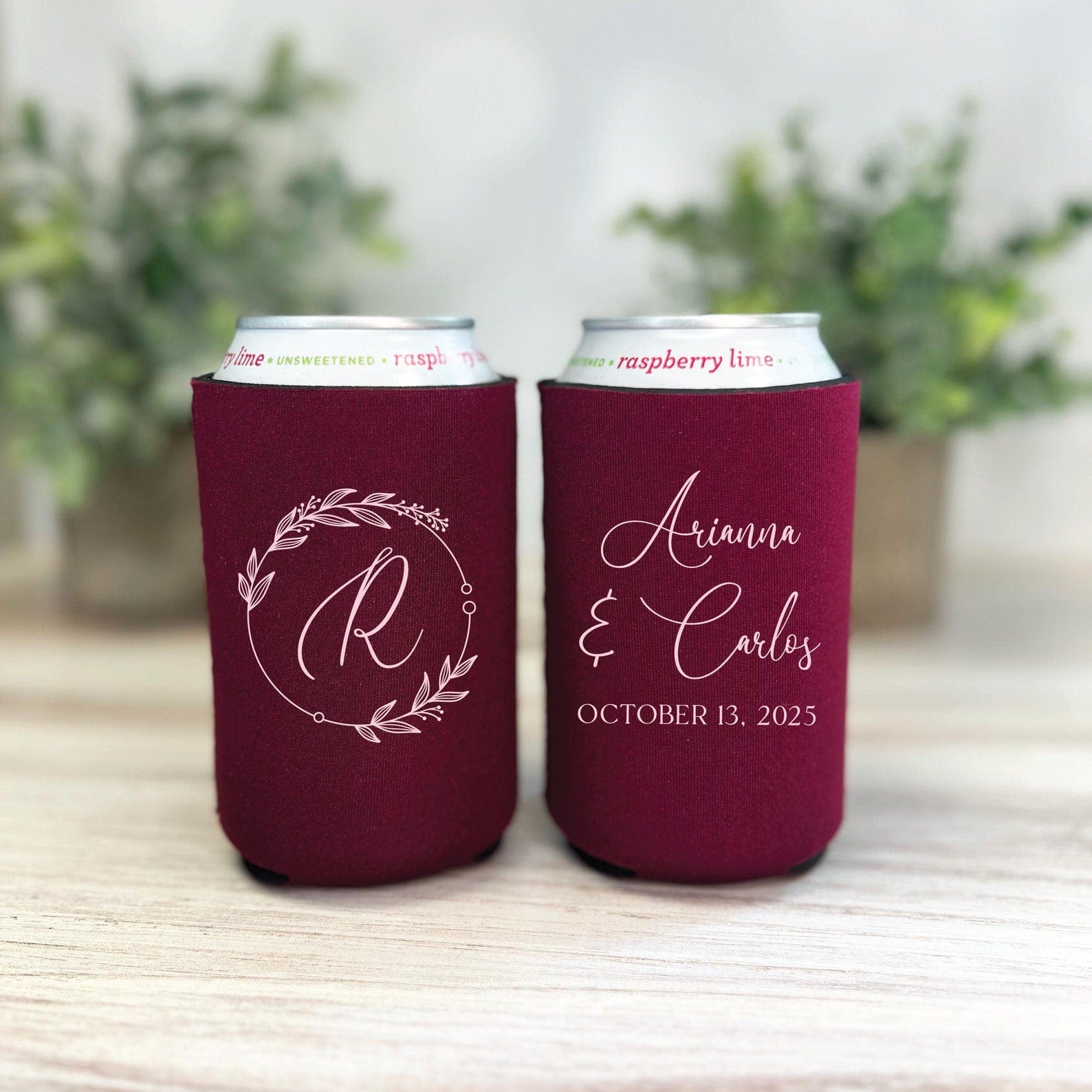 Floral Monogram Wedding Can Cooler for Reception - Can Cooler