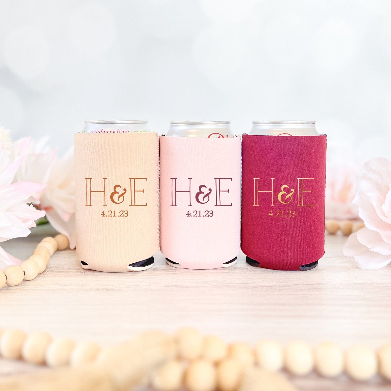 Custom Wedding Favor Beer Can Coolers with Monogram - Can Cooler