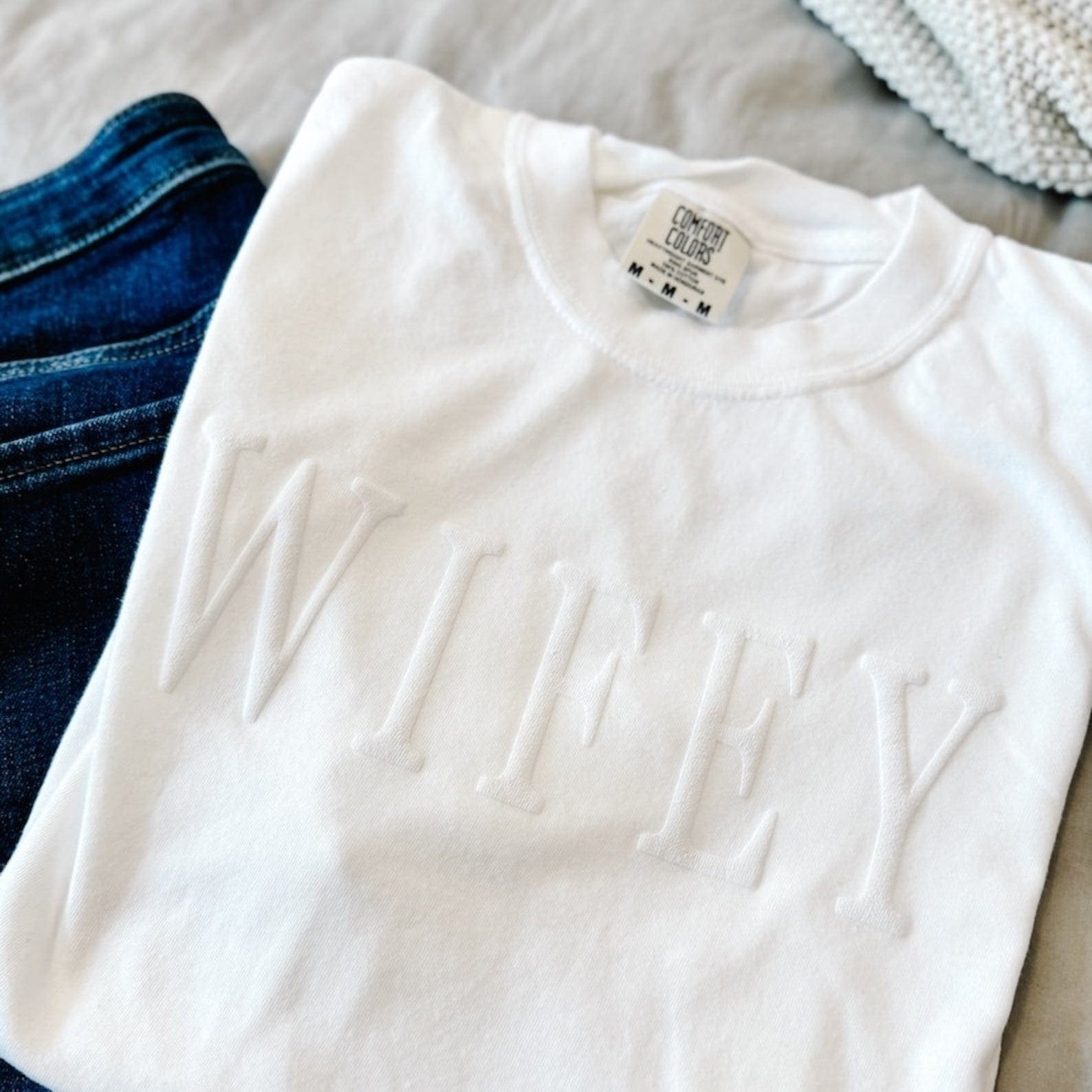 Wifey Embossed Puff Print T-Shirt - Puff Print - Tshirt