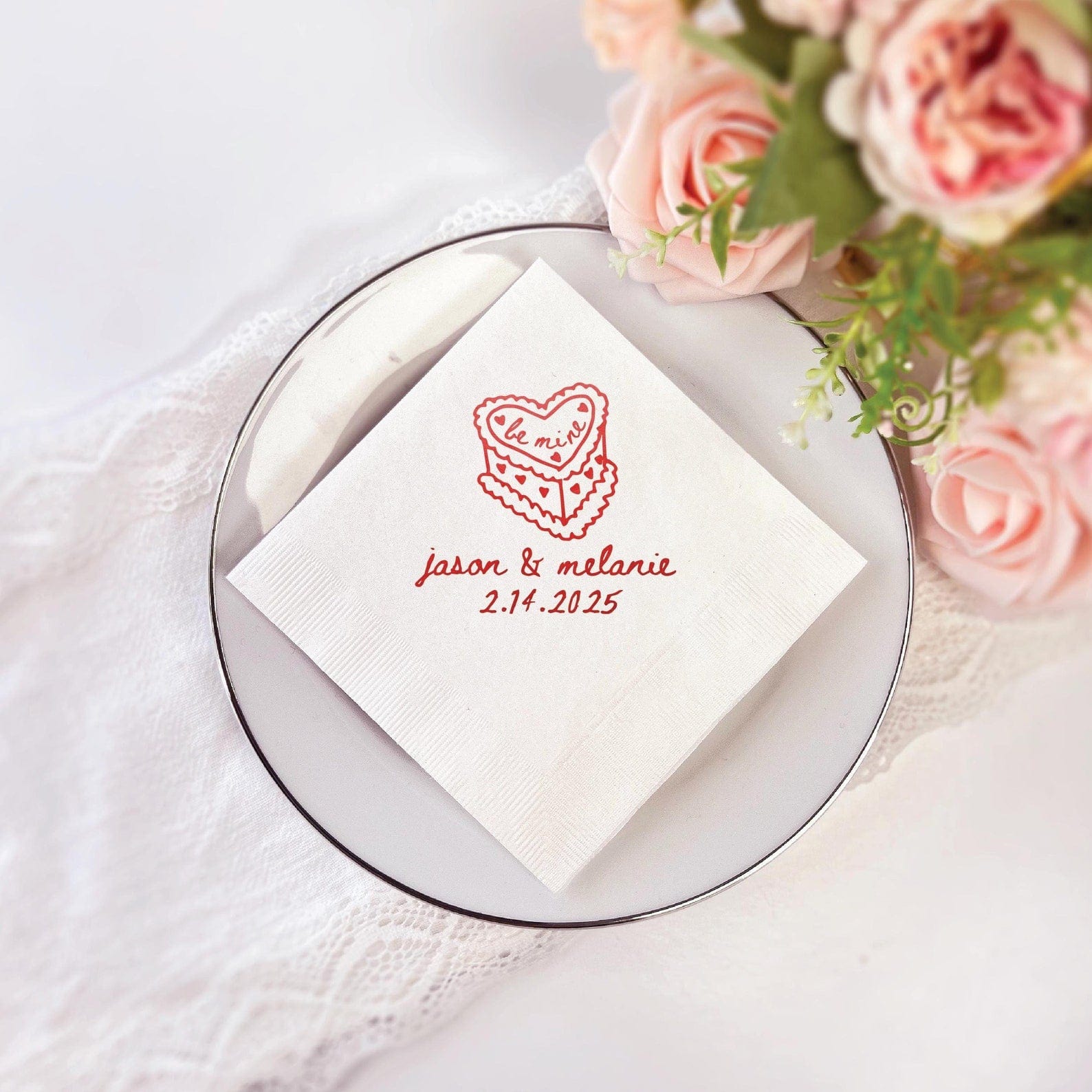 Be Mine Valentine Personalized Wedding Napkins - Napkins - Foil Stamped